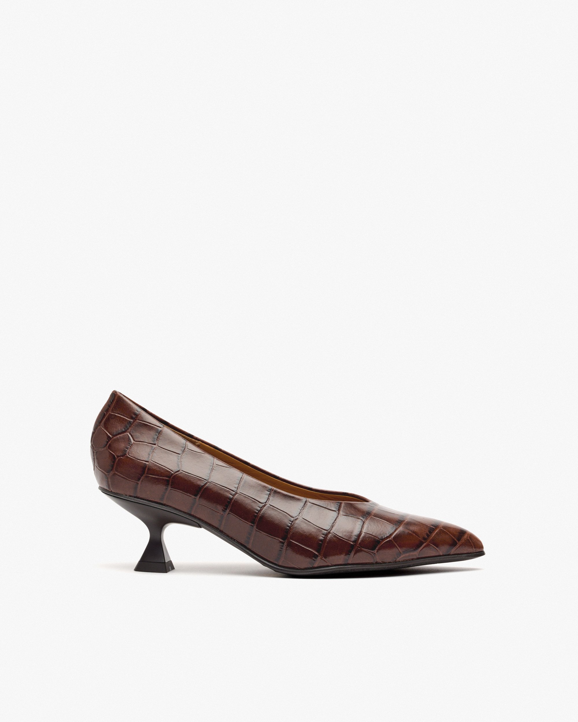 Crocodile-effect leather high heel pumps. PEDRO MIRALLES Brown