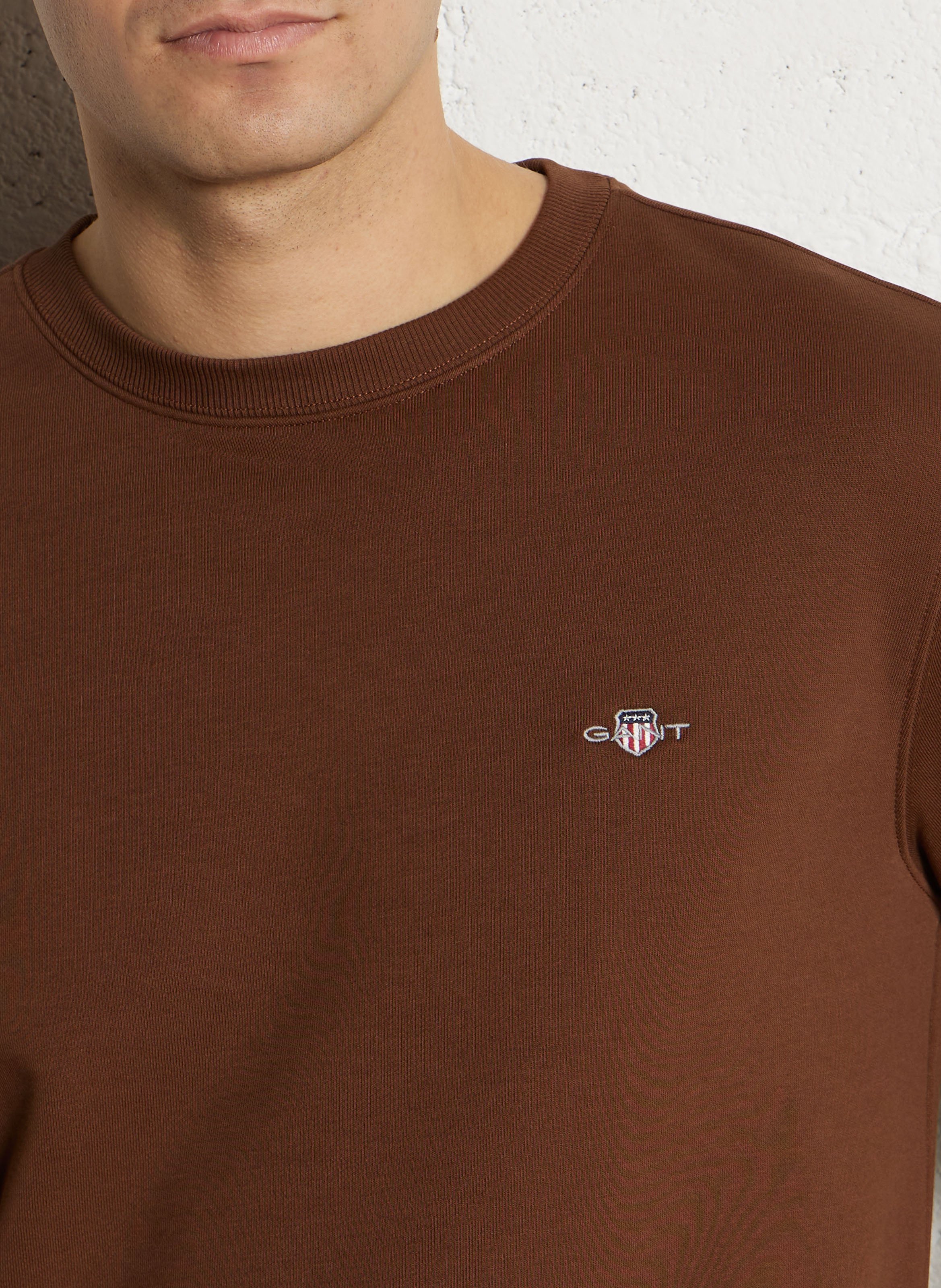 Sweat droit col rond brodé en coton mélangé GANT Marron