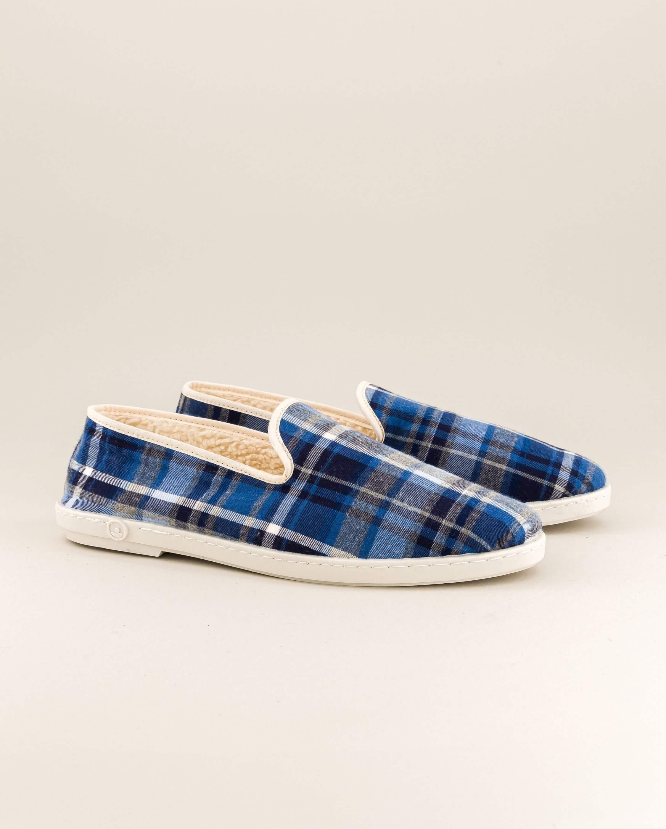Chausson homme coton bio, tartan bleu ANGARDE Bleu