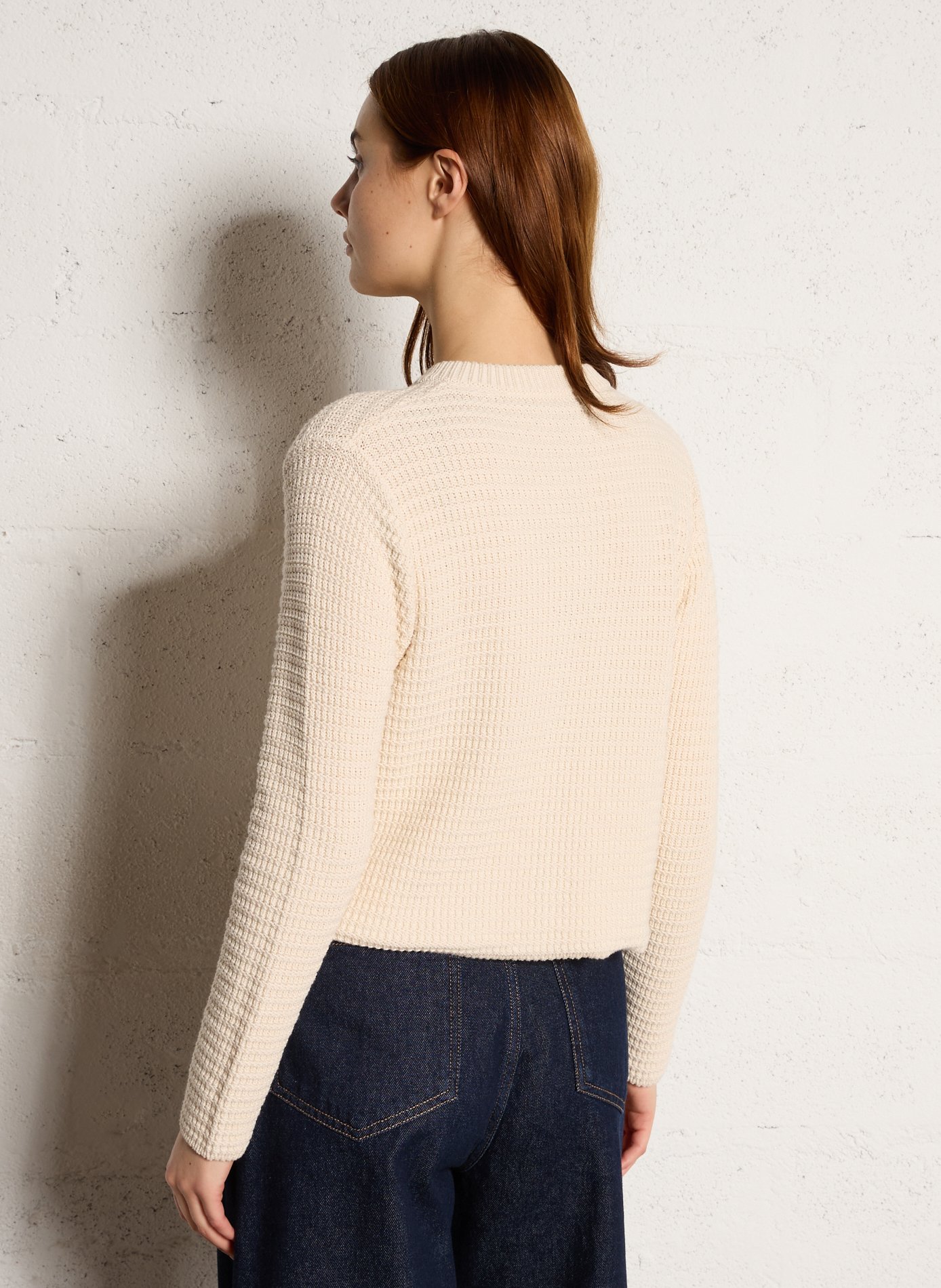 Gilet droit col rond en coton mélangé Beige