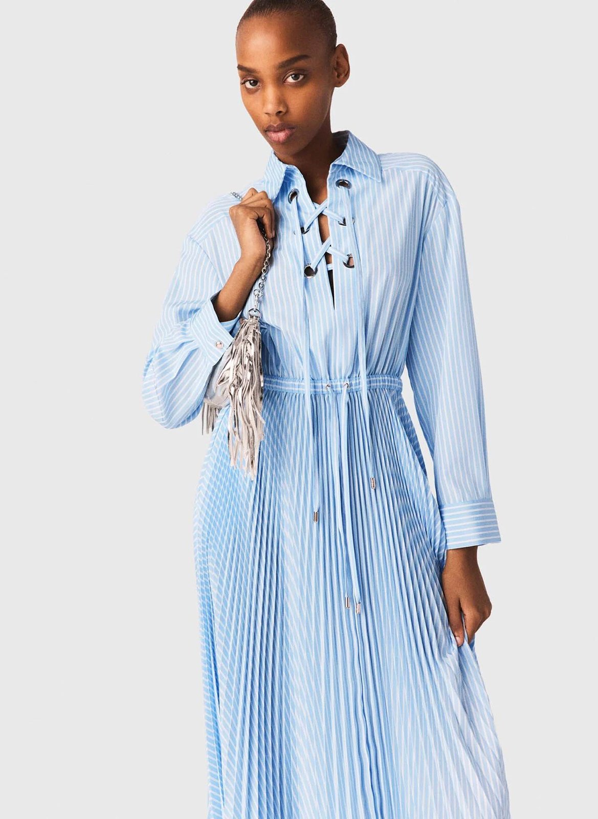 Robe longue plissée  MAJE Bleu
