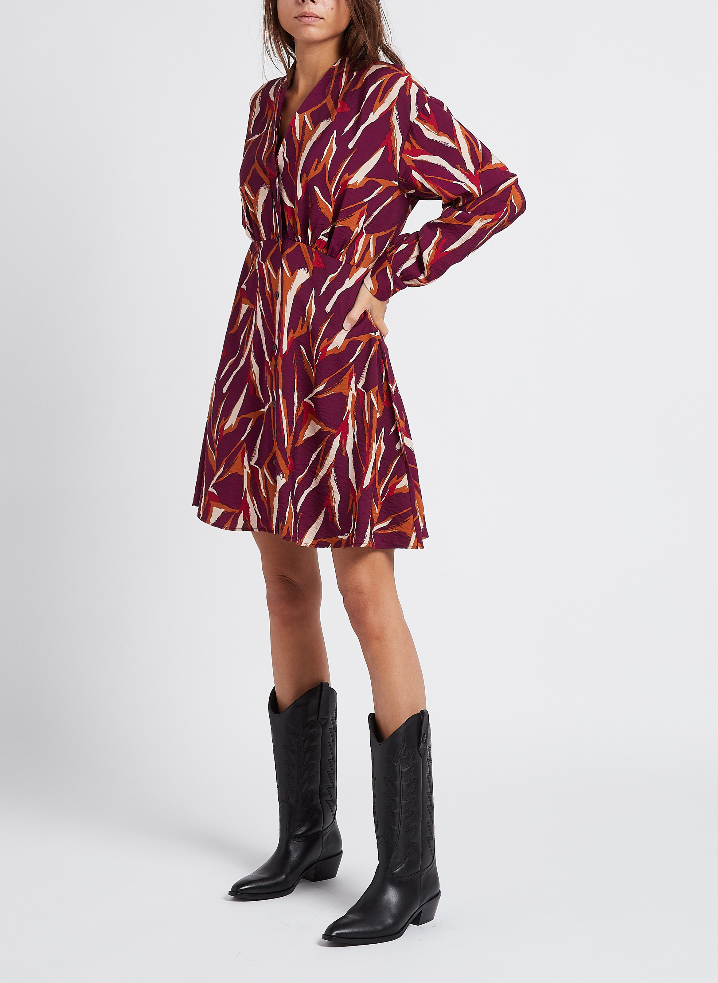 Kurzes, ausgestelltes Hemdblusenkleid mit Print VILA Violett