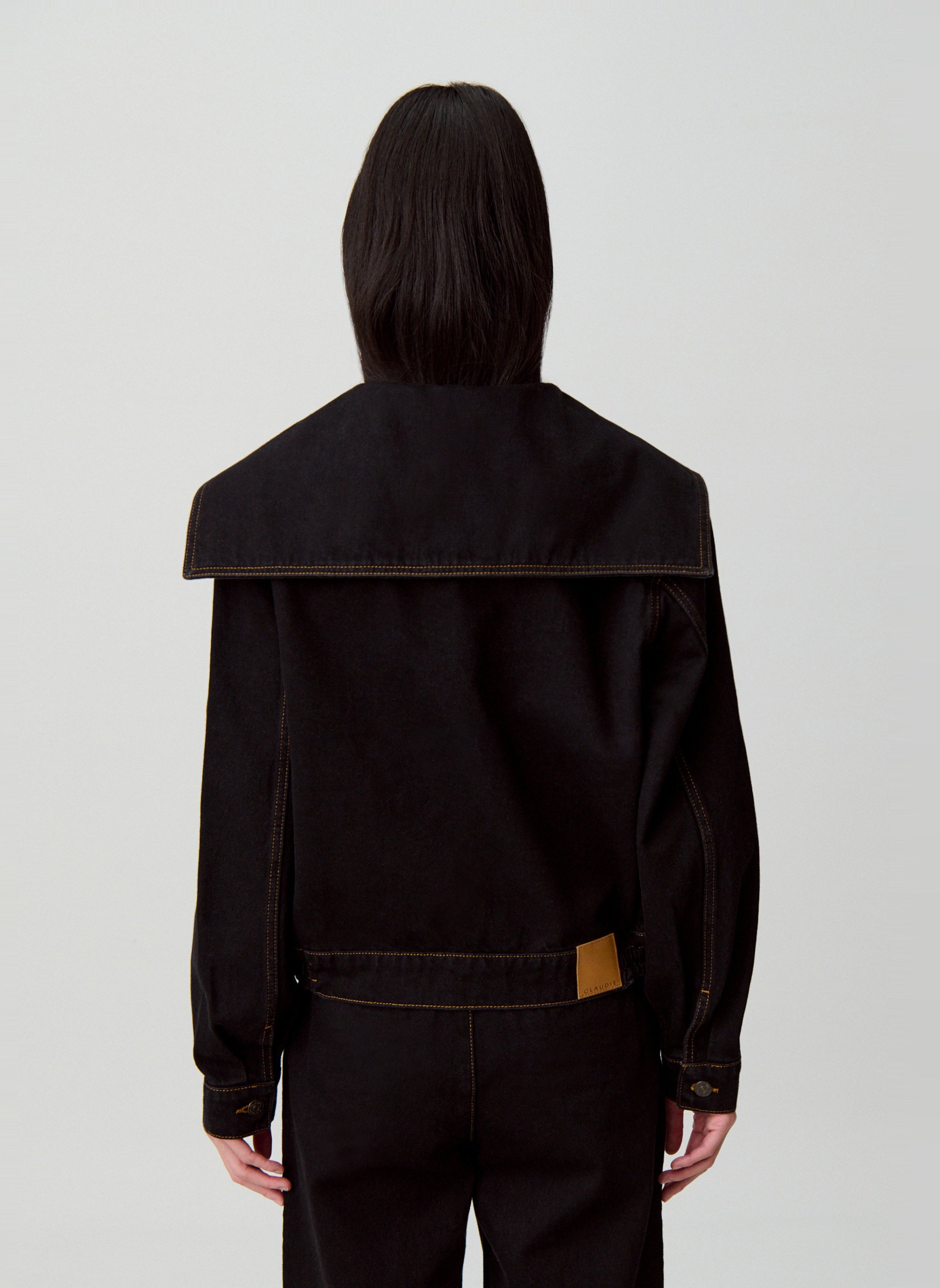 Straight-cut cotton denim jacket CLAUDIE PIERLOT Black