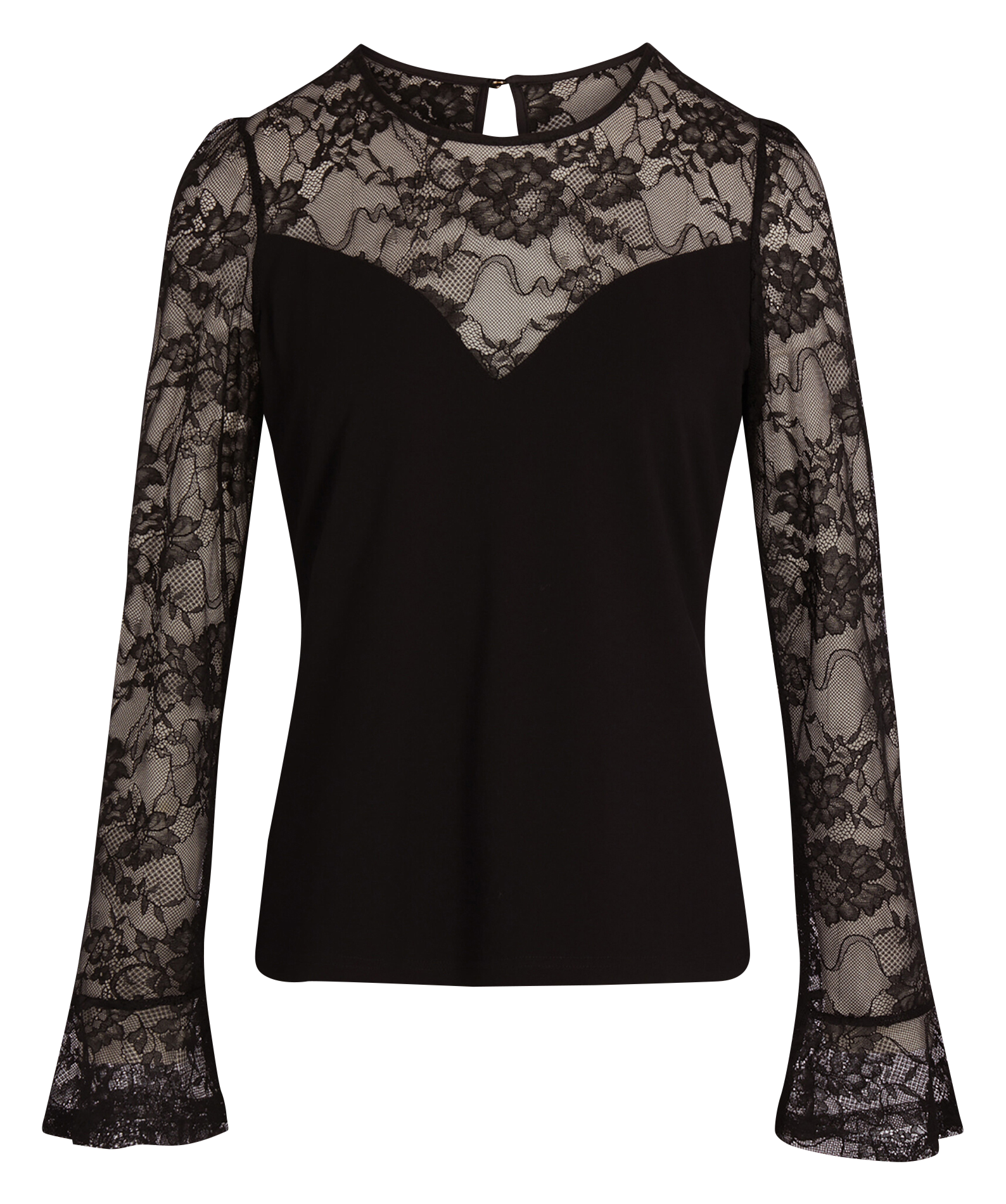 Top manches longues cintré en dentelle MORGAN Noir