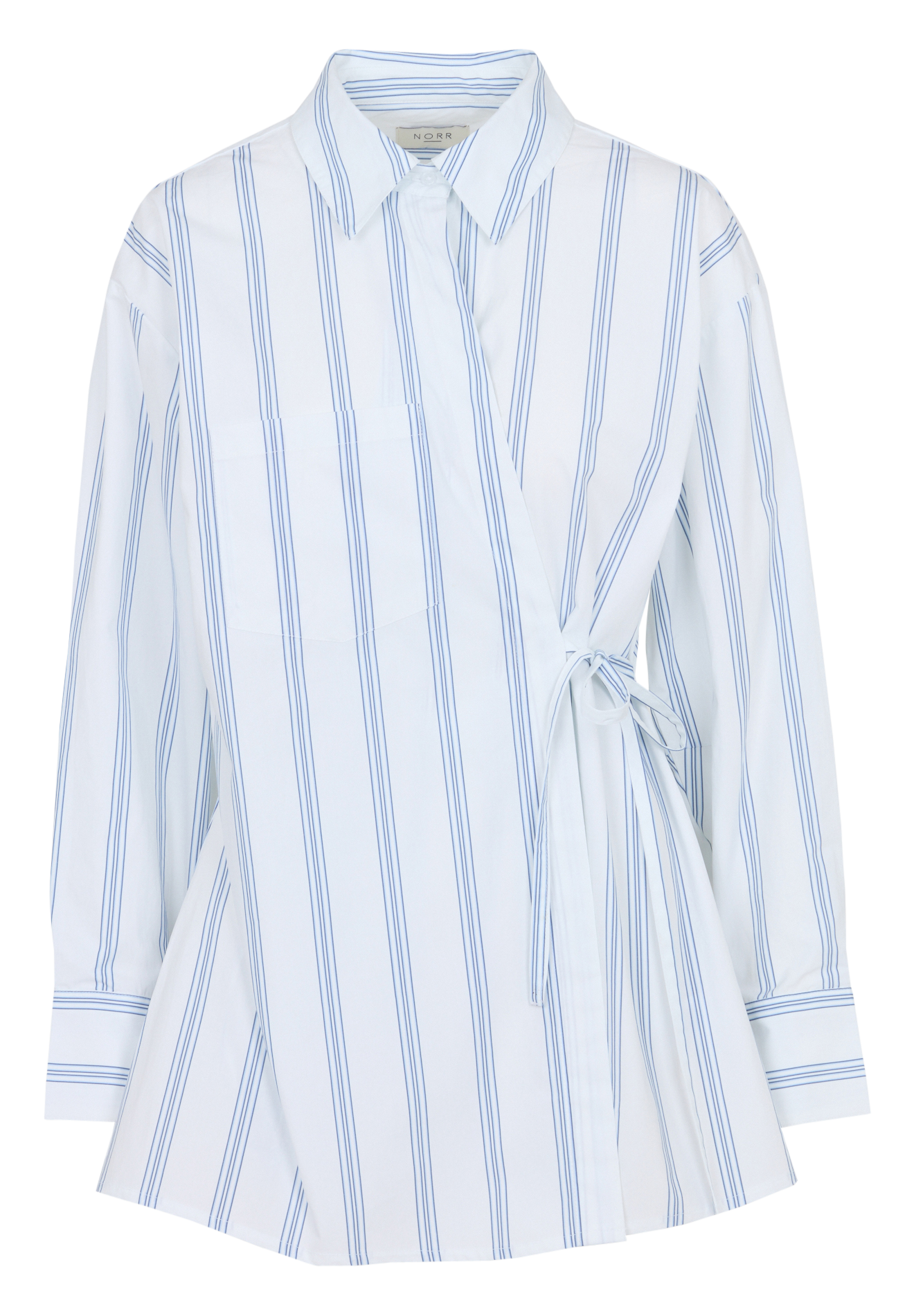 Gerade geschnittene gestreifte Baumwollbluse mit klassischem Kragen NORR Weiss