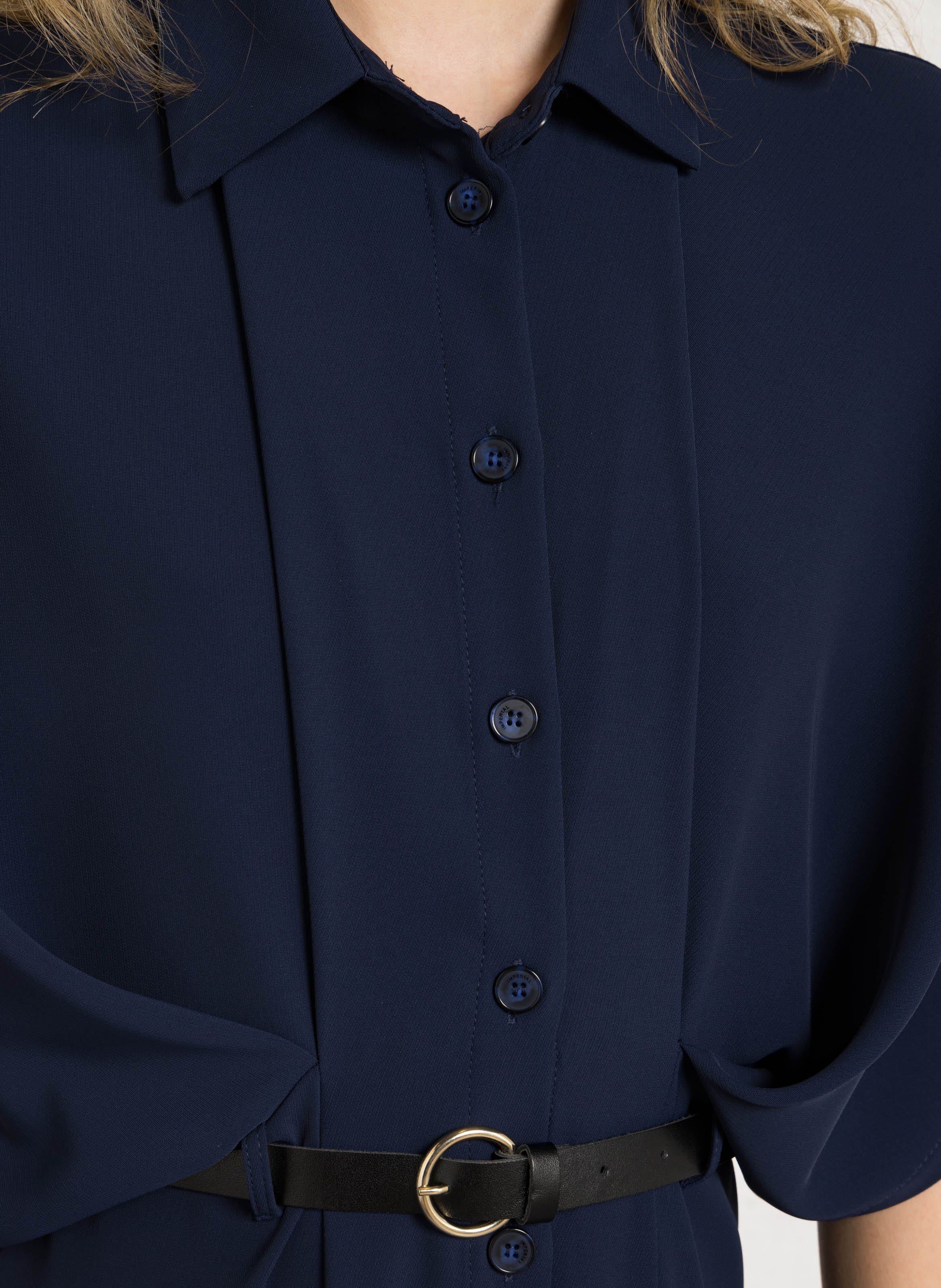 Langes Kleid mit klassischem Kragen IMPERIAL Blau