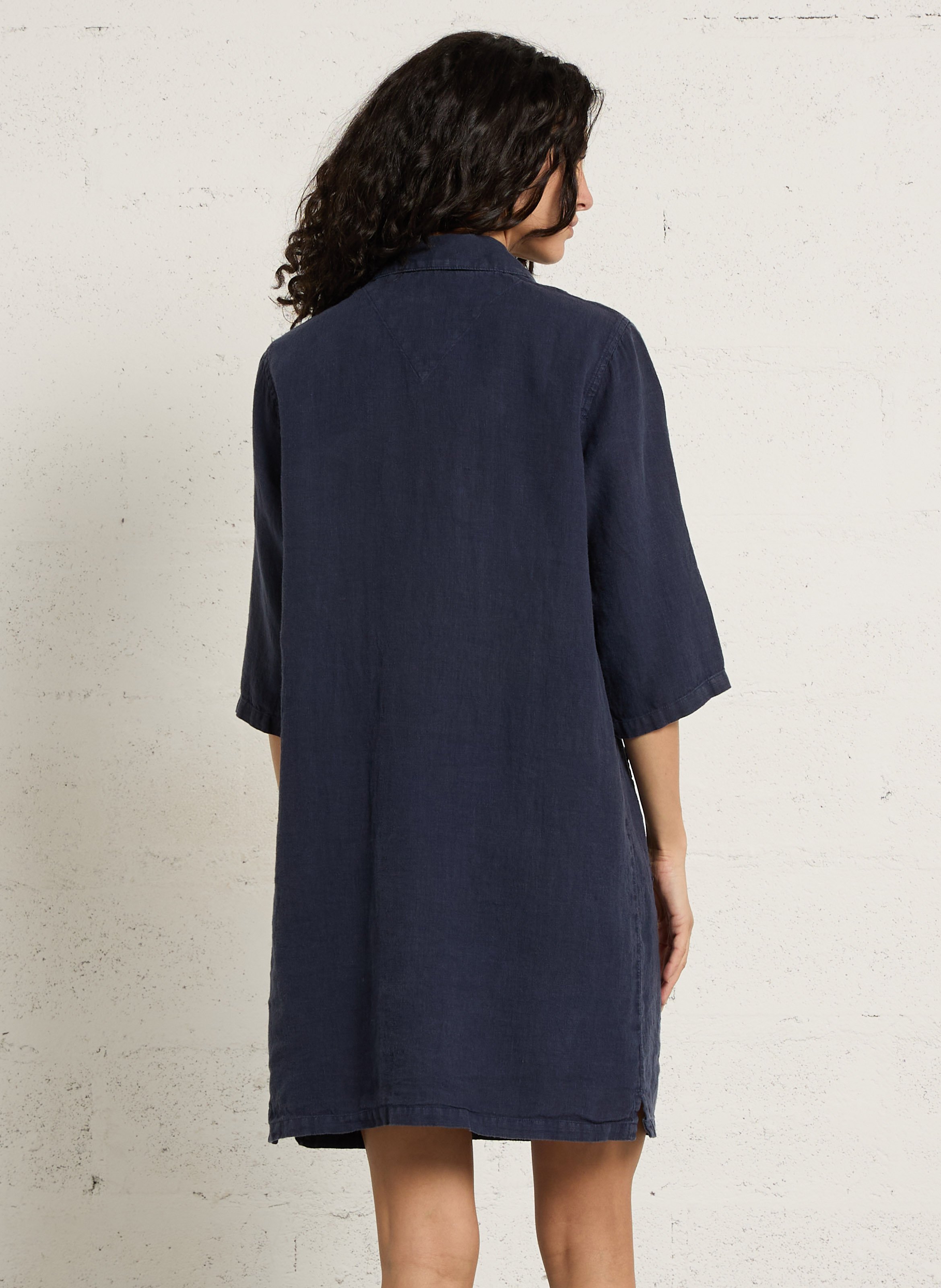 Straight linen dress with classic collar ARMOR LUX Blue