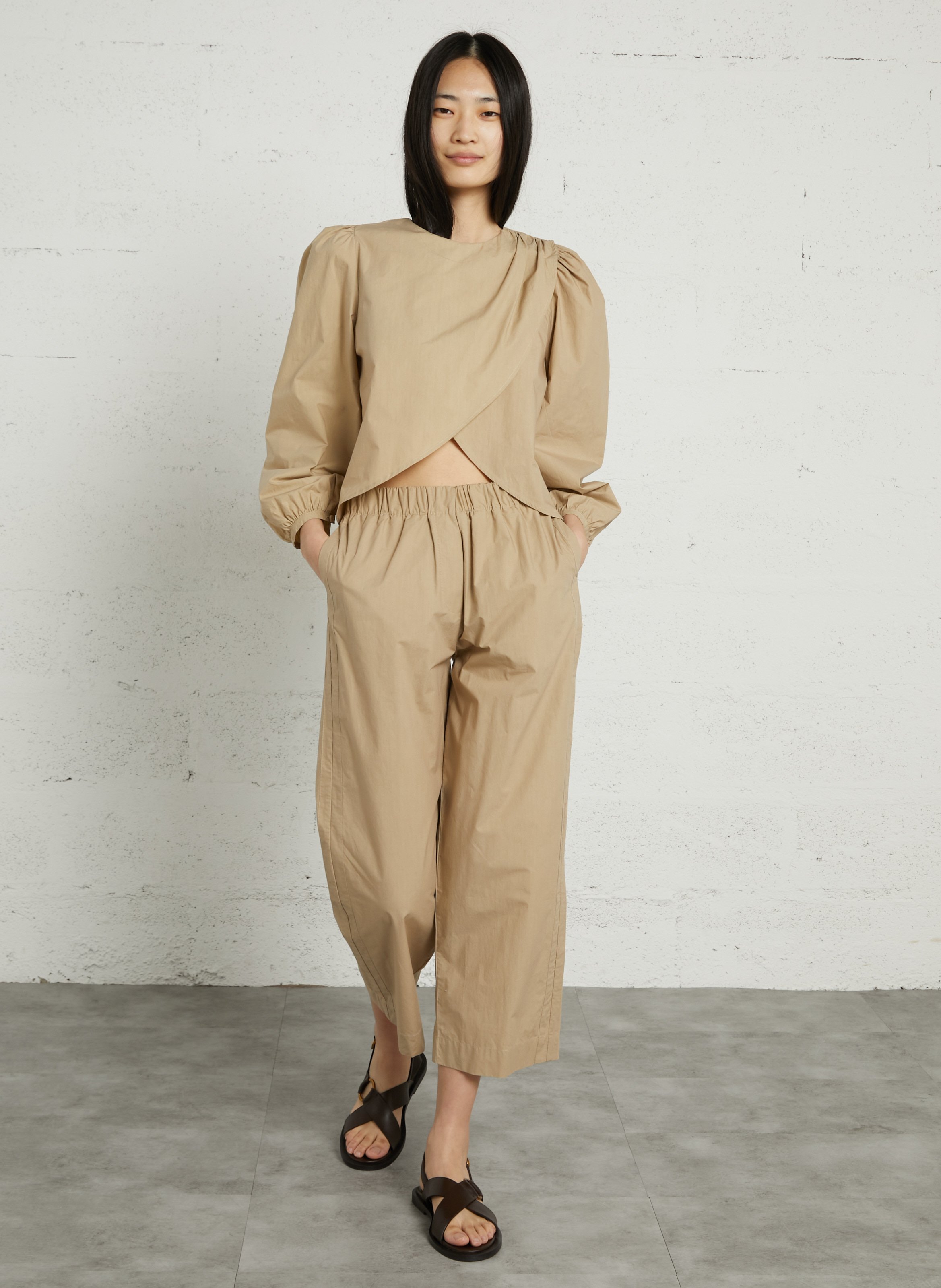 Plain 7/8 straight trousers BELLEPIECE Beige