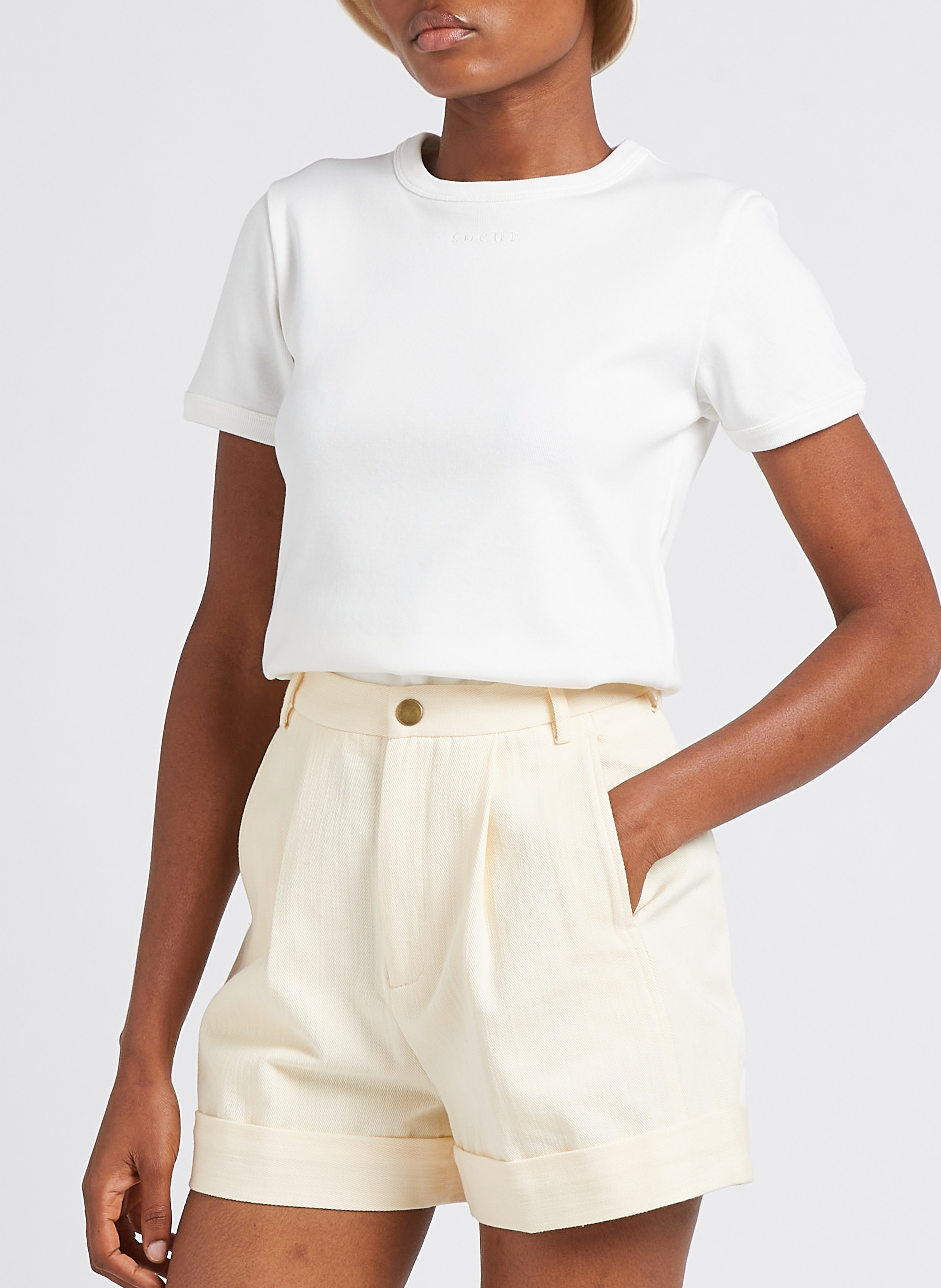 Tee-shirt droit col rond en coton bio SOEUR Blanc