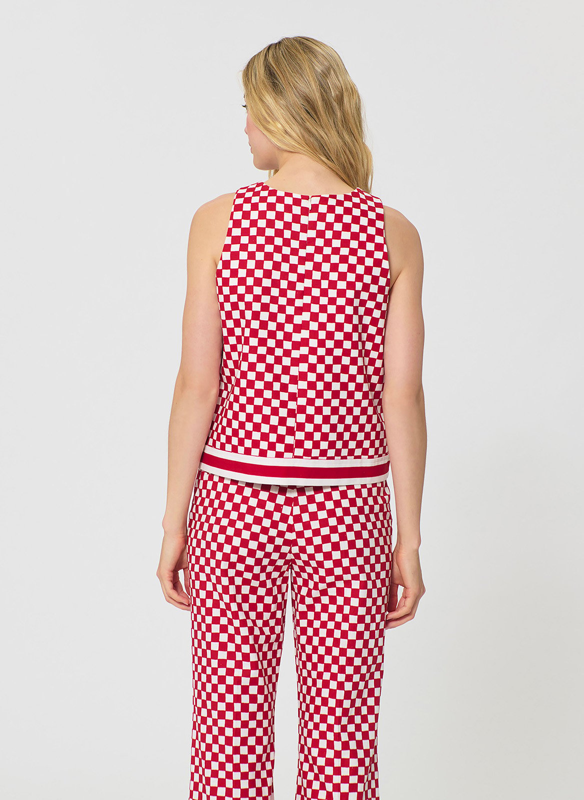 Sleeveless checkered linen blend top TARA JARMON Red