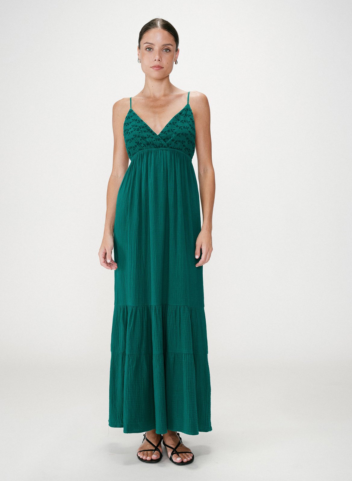 Robe longue décolleté V en coton GRACE ET MILA Vert