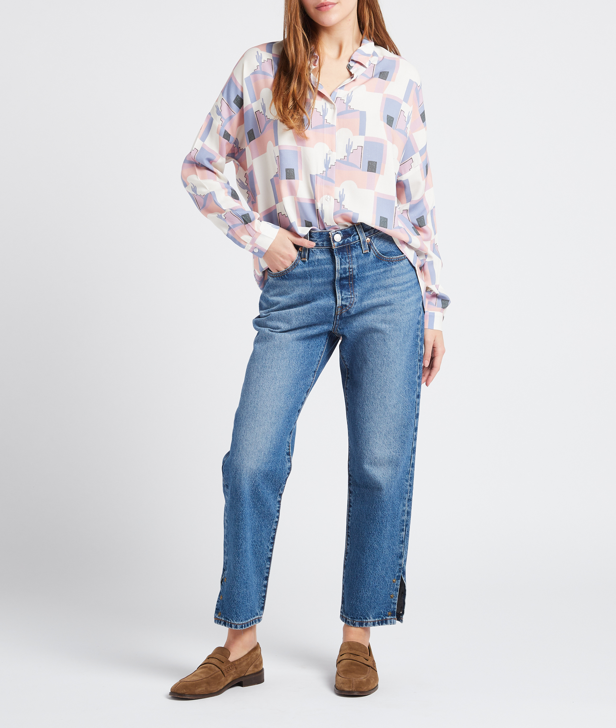 Rechte, katoenen cropped jeans LEVI'S Blauw
