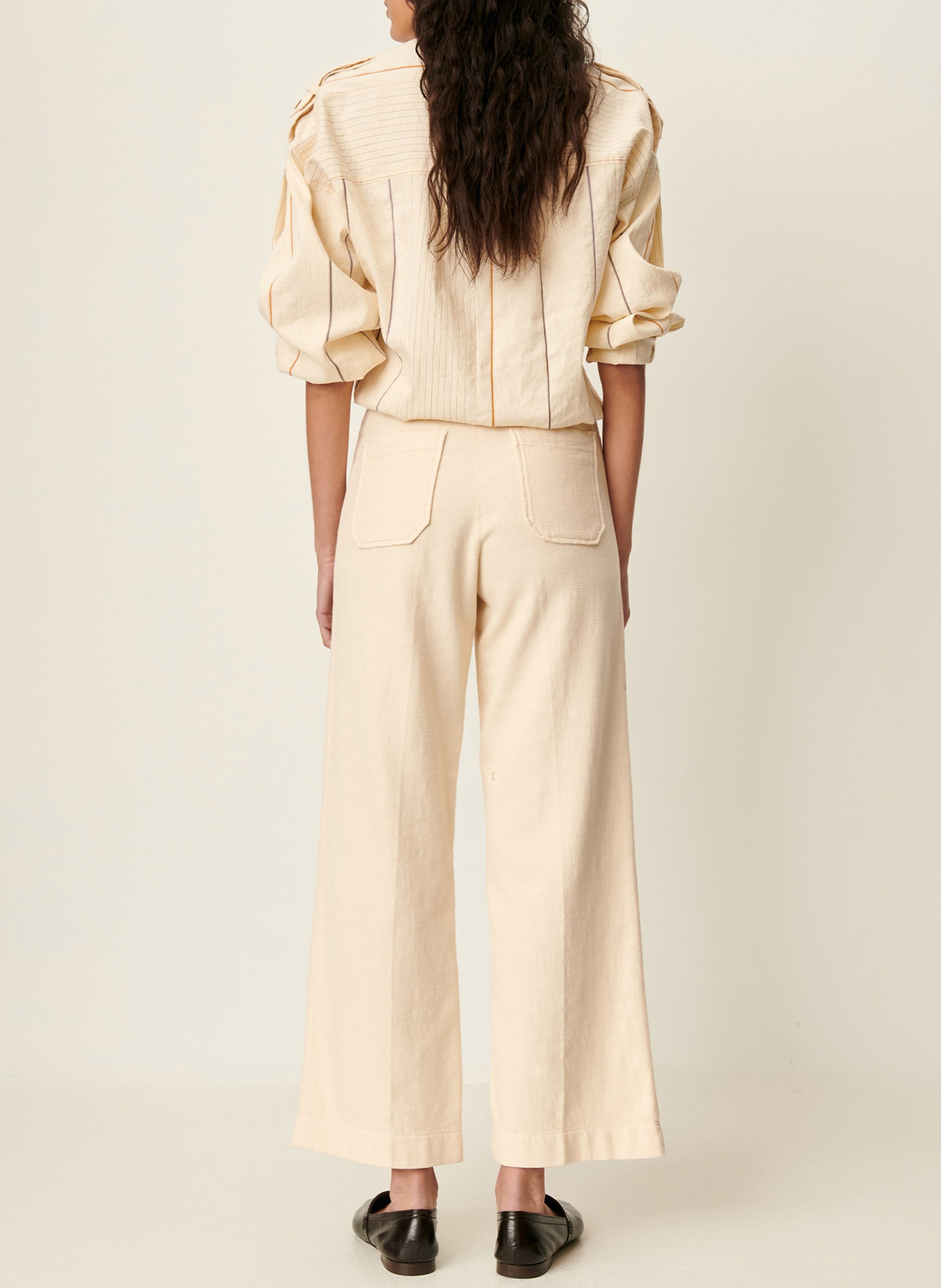 Straight pleated and textured cotton pants SESSUN Beige