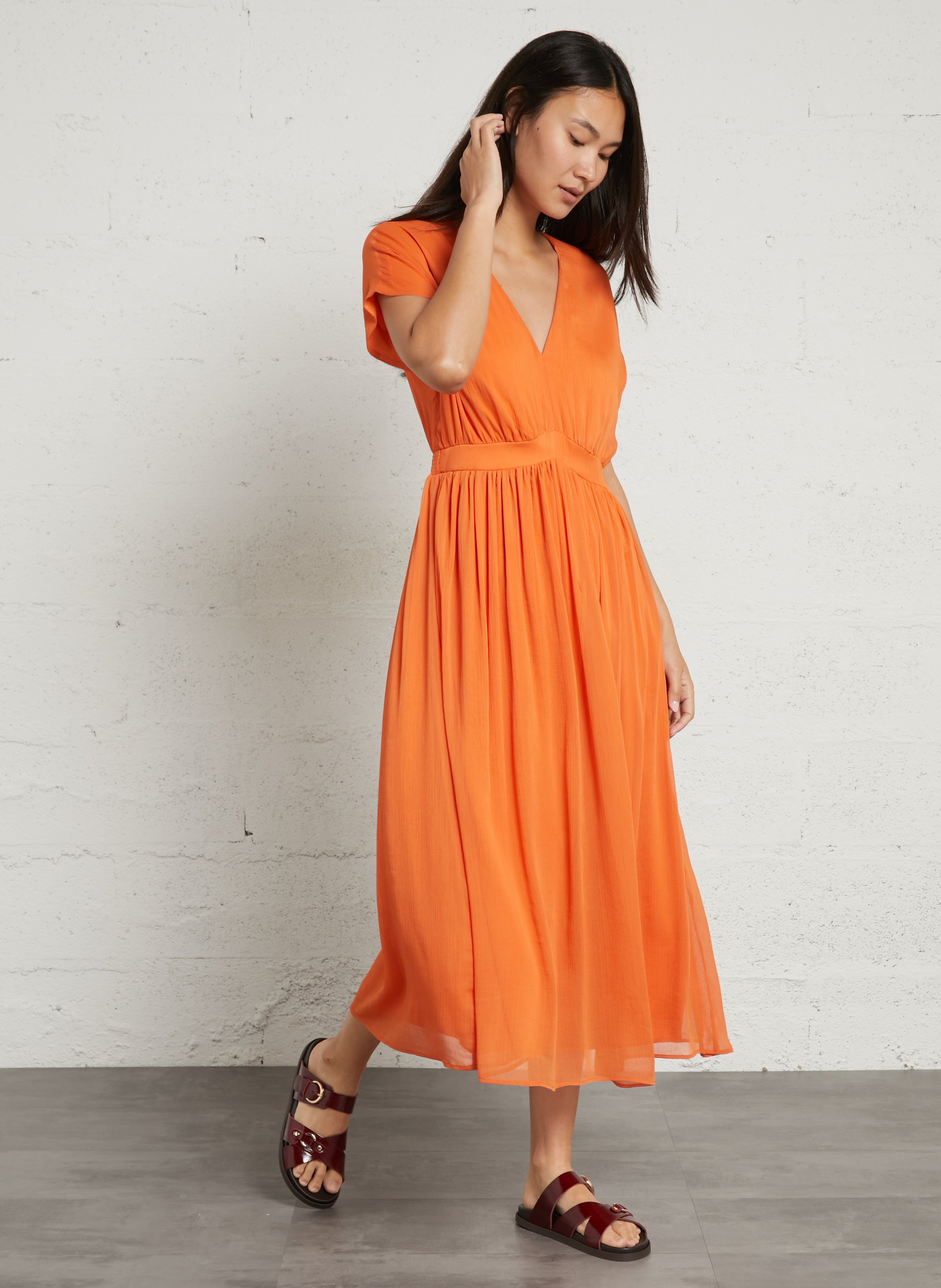 Halflange jurk met V-hals SUD EXPRESS Oranje