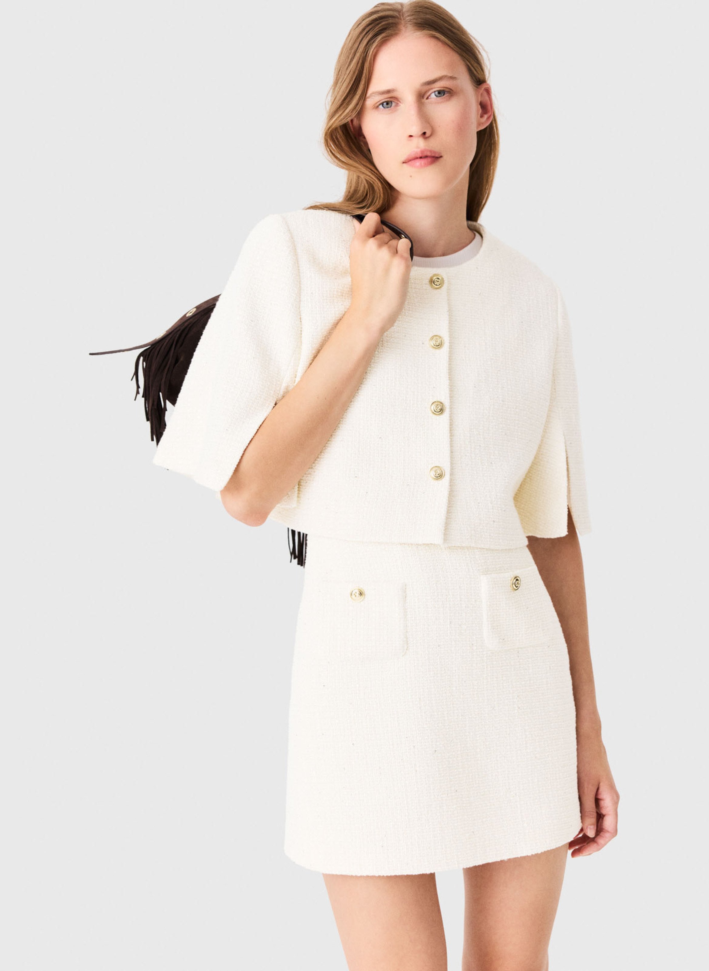 Korte jurk met optische illusie in gemengd katoen MAJE Beige