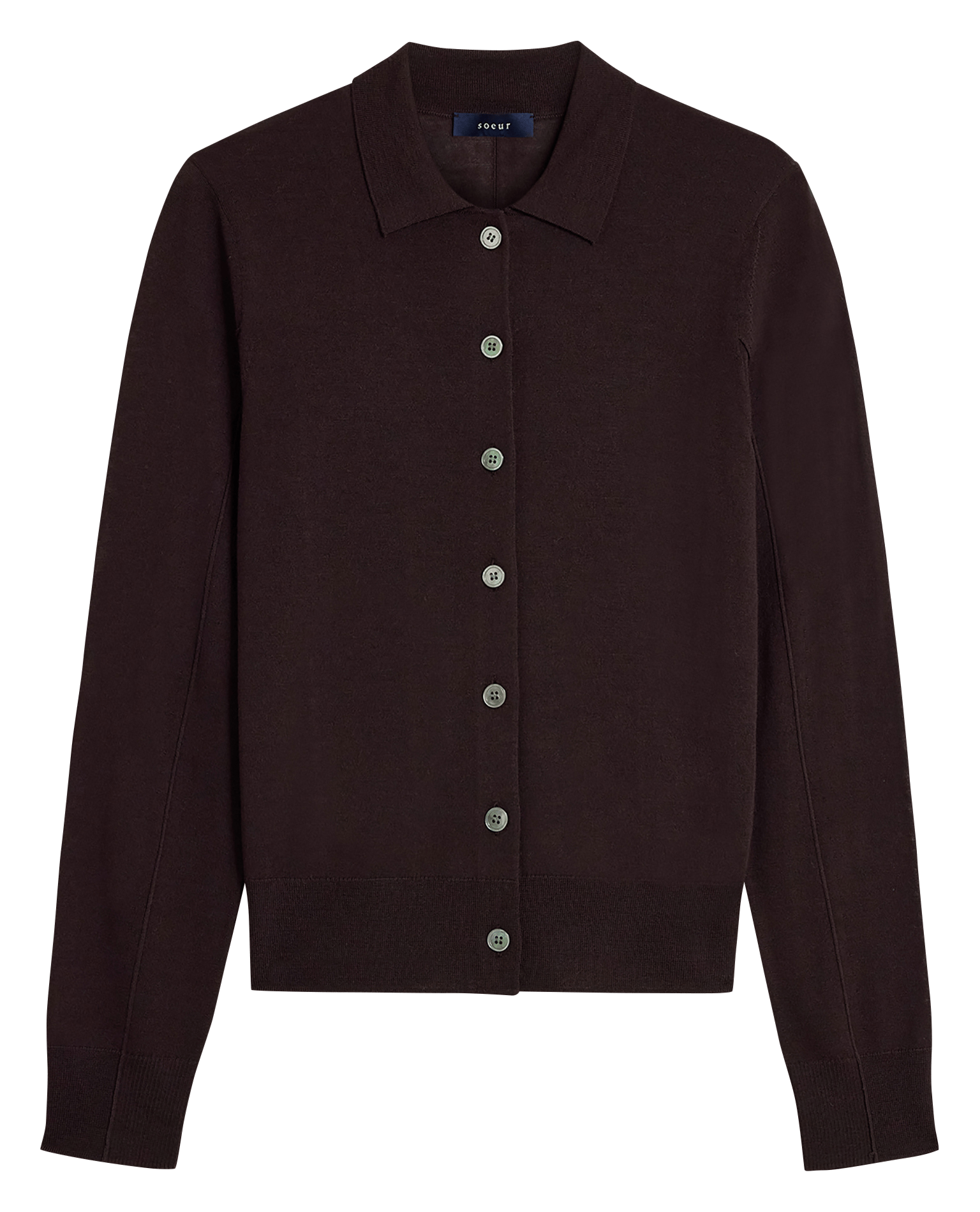 Gilet droit col classique en laine mérinos SOEUR Marron