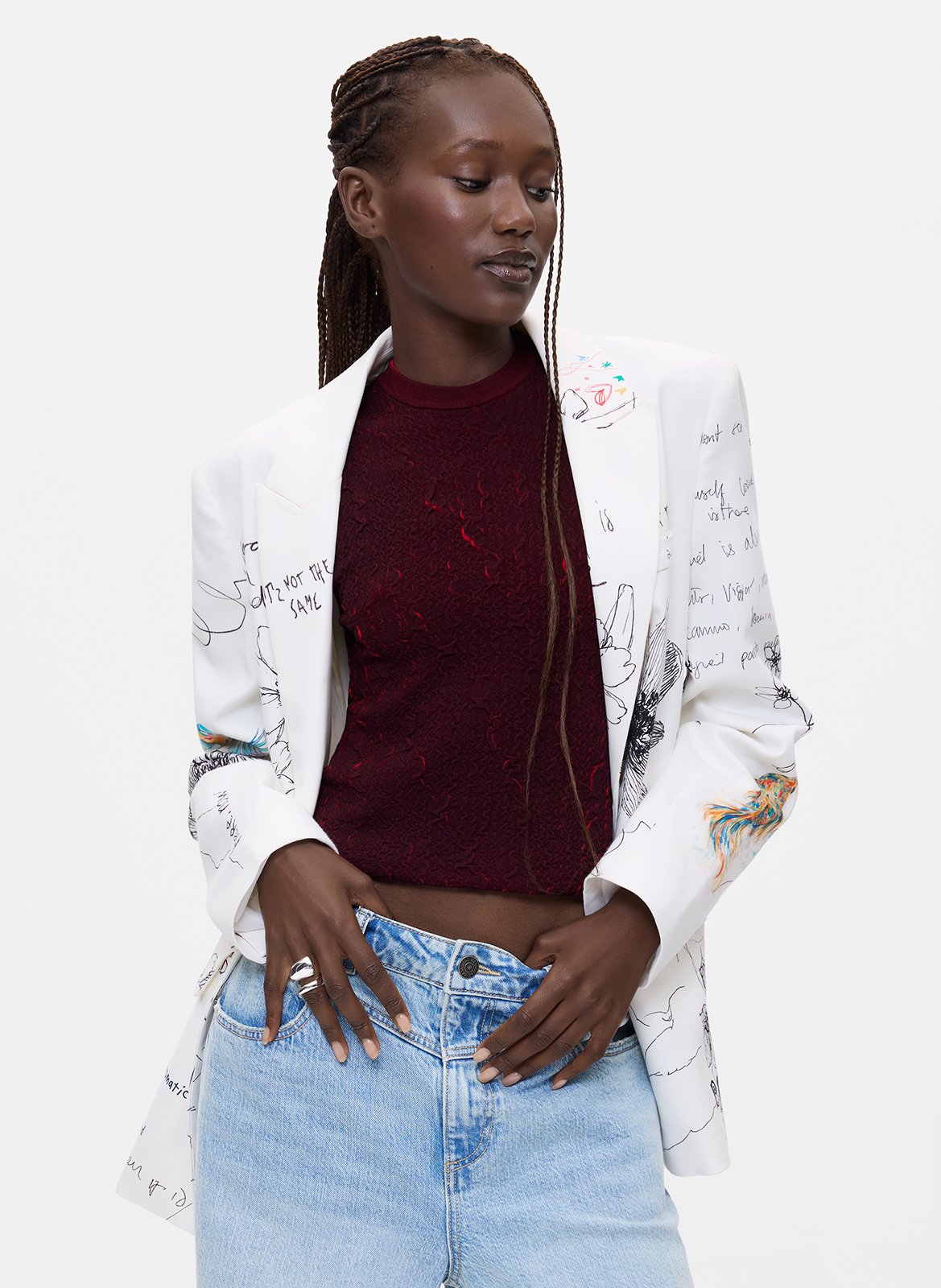 Veste col tailleur en coton mélangé DESIGUAL Blanc
