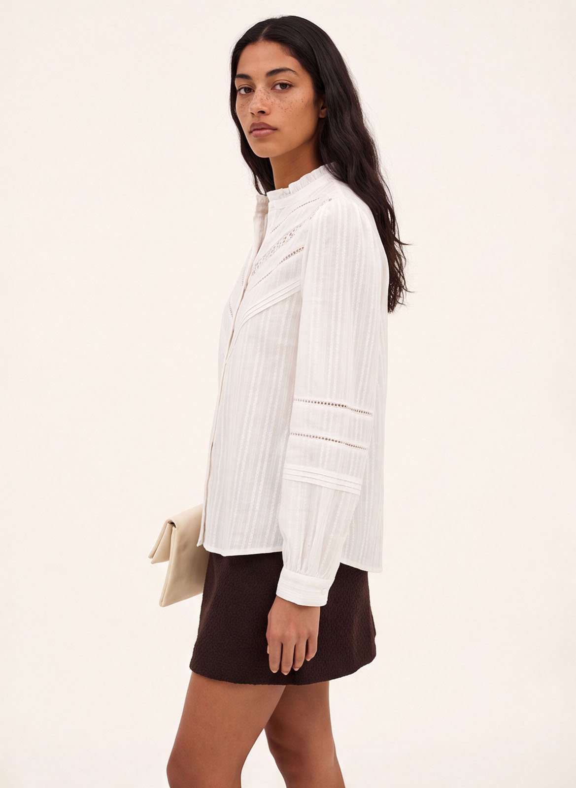 Straight-cut cotton blouse with a round neckline and lace detailing KOOKAI White