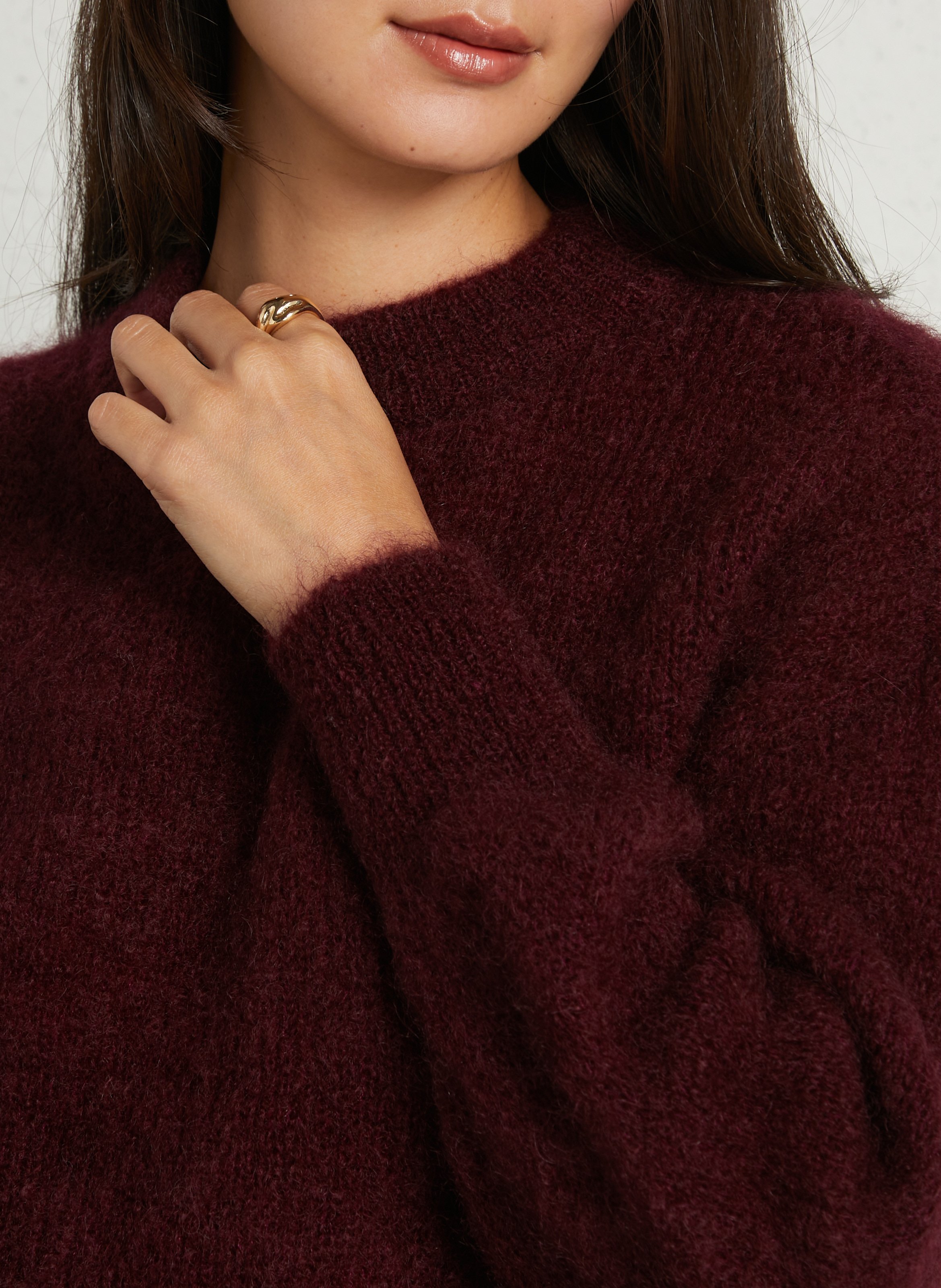 Caissa - Wollstrickpullover mit V-Ausschnitt und Details SURPRISE Pflaume