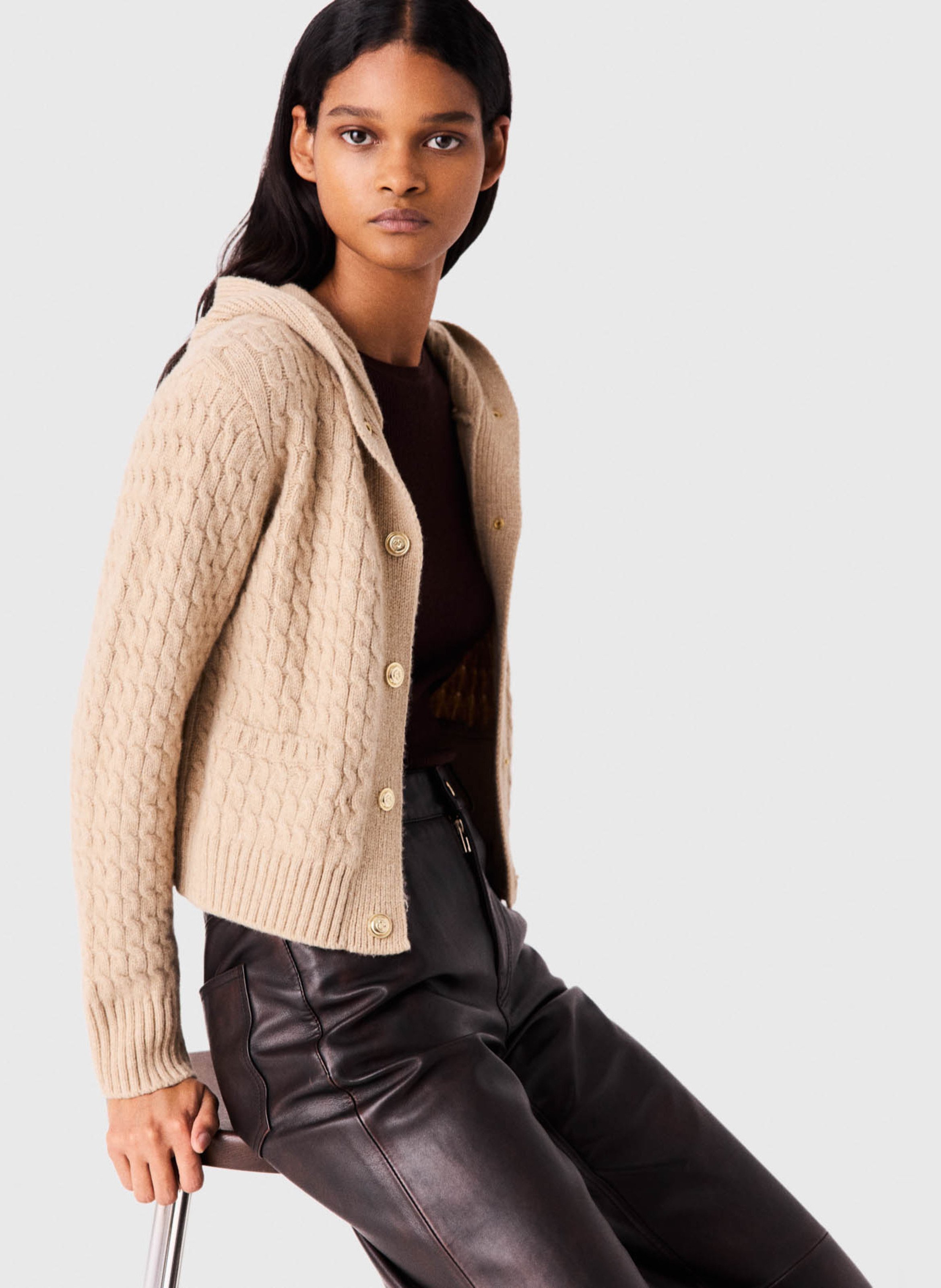 Wool hooded cardigan MAJE Beige