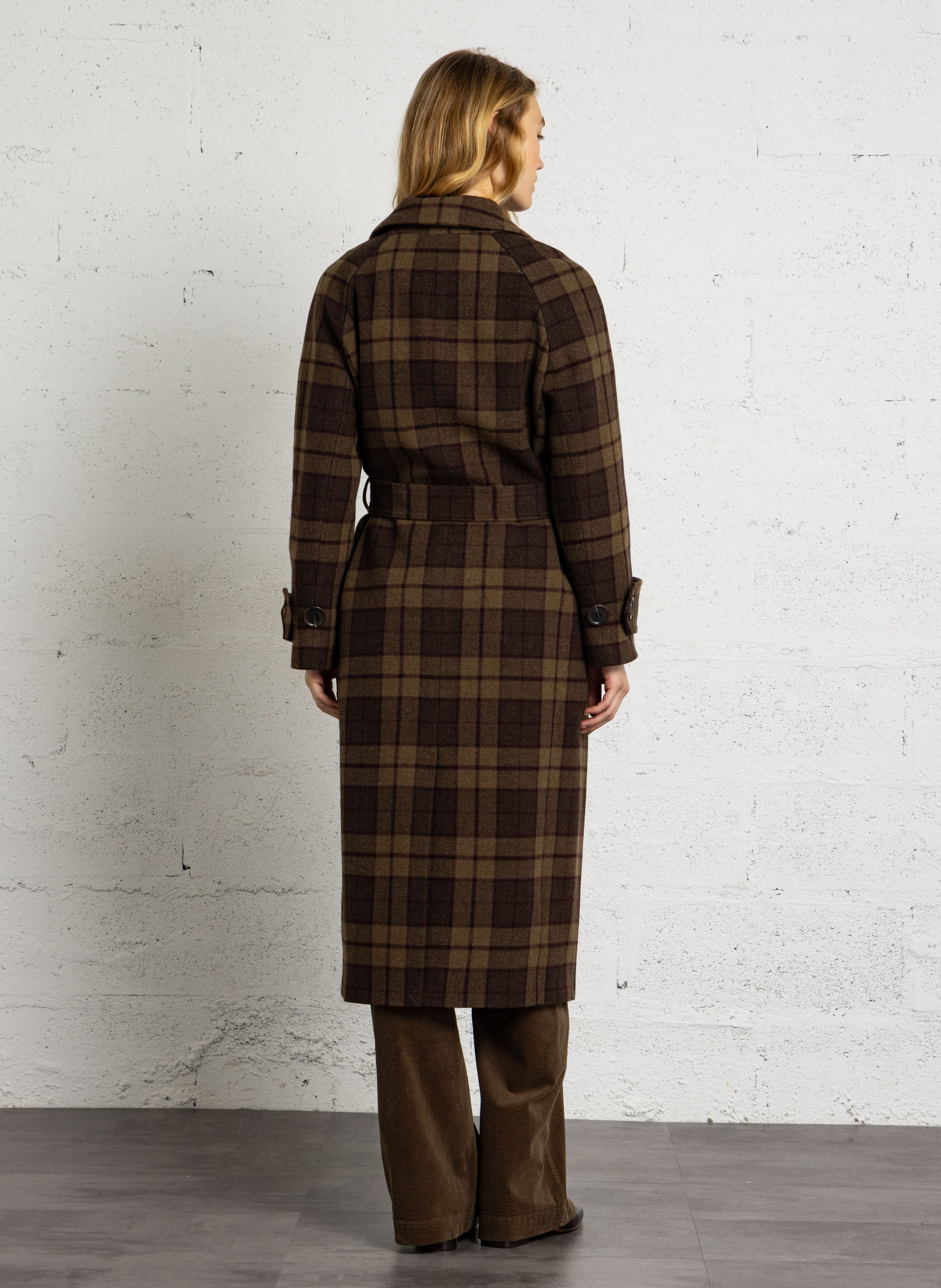 Manteau long ceinturé en laine mélangée MAISON 123 Vert