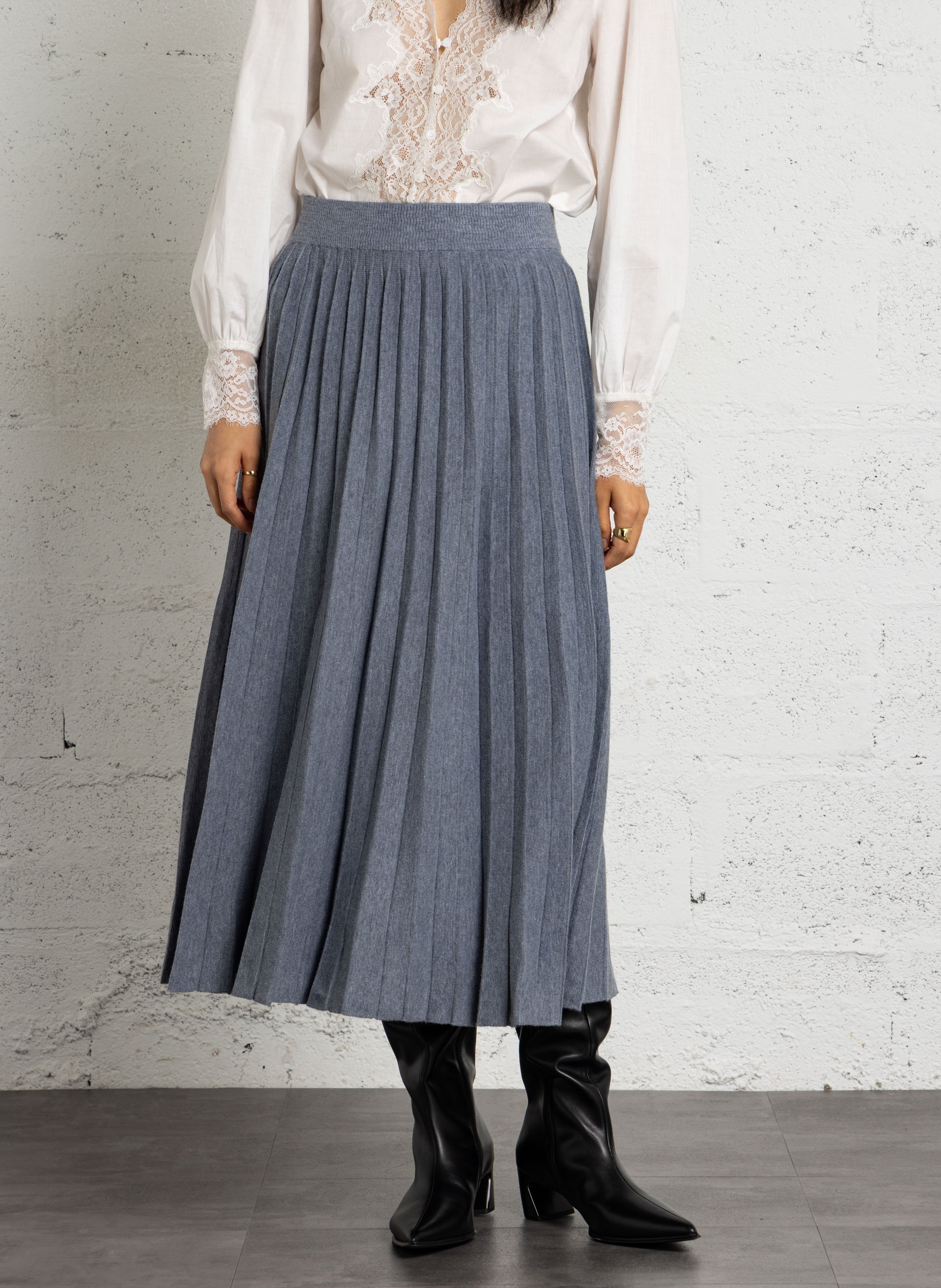 Jupe midi plissée en maille PETITE MENDIGOTE Gris