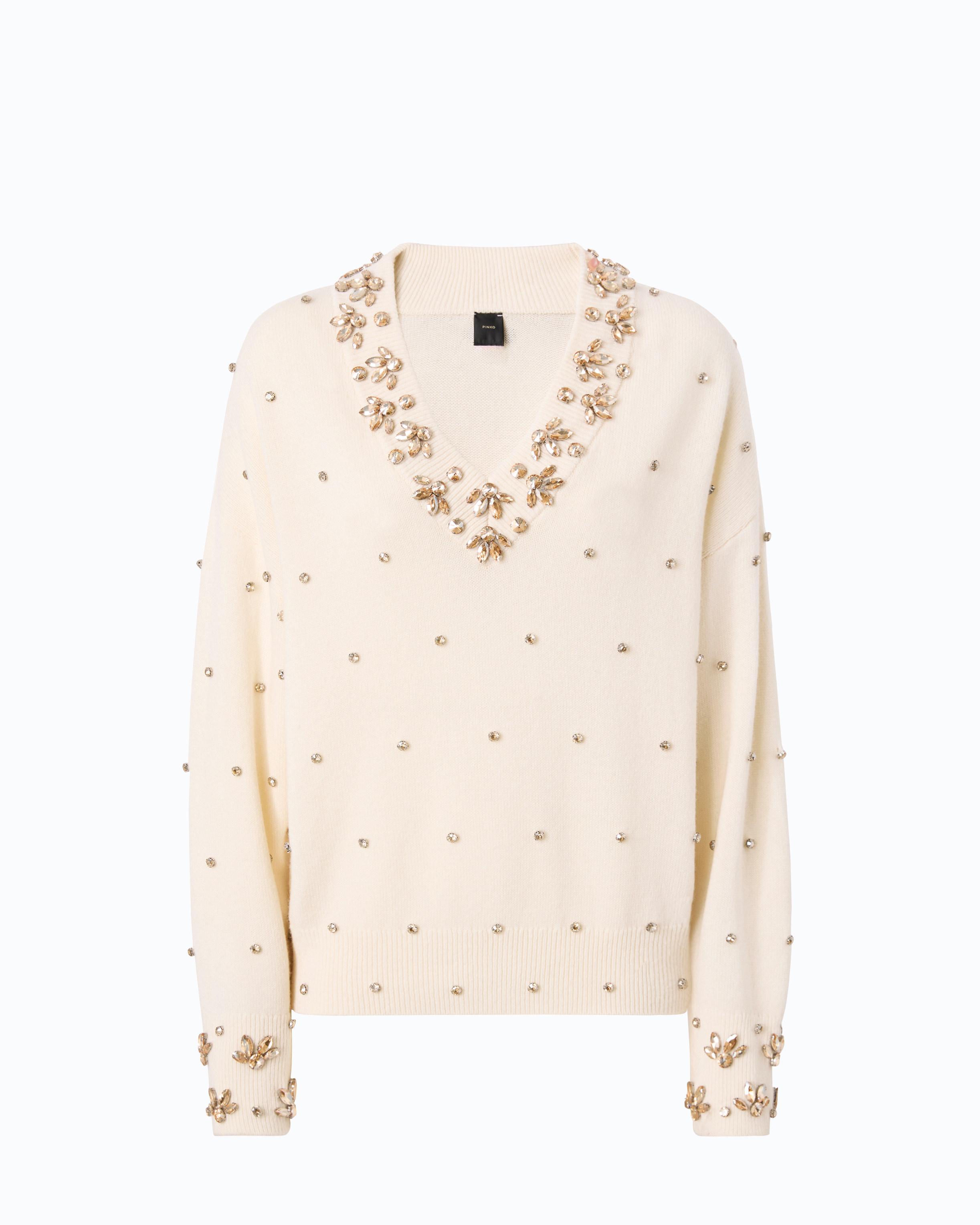 Pull bijou en laine et cachemire PINKO Blanc