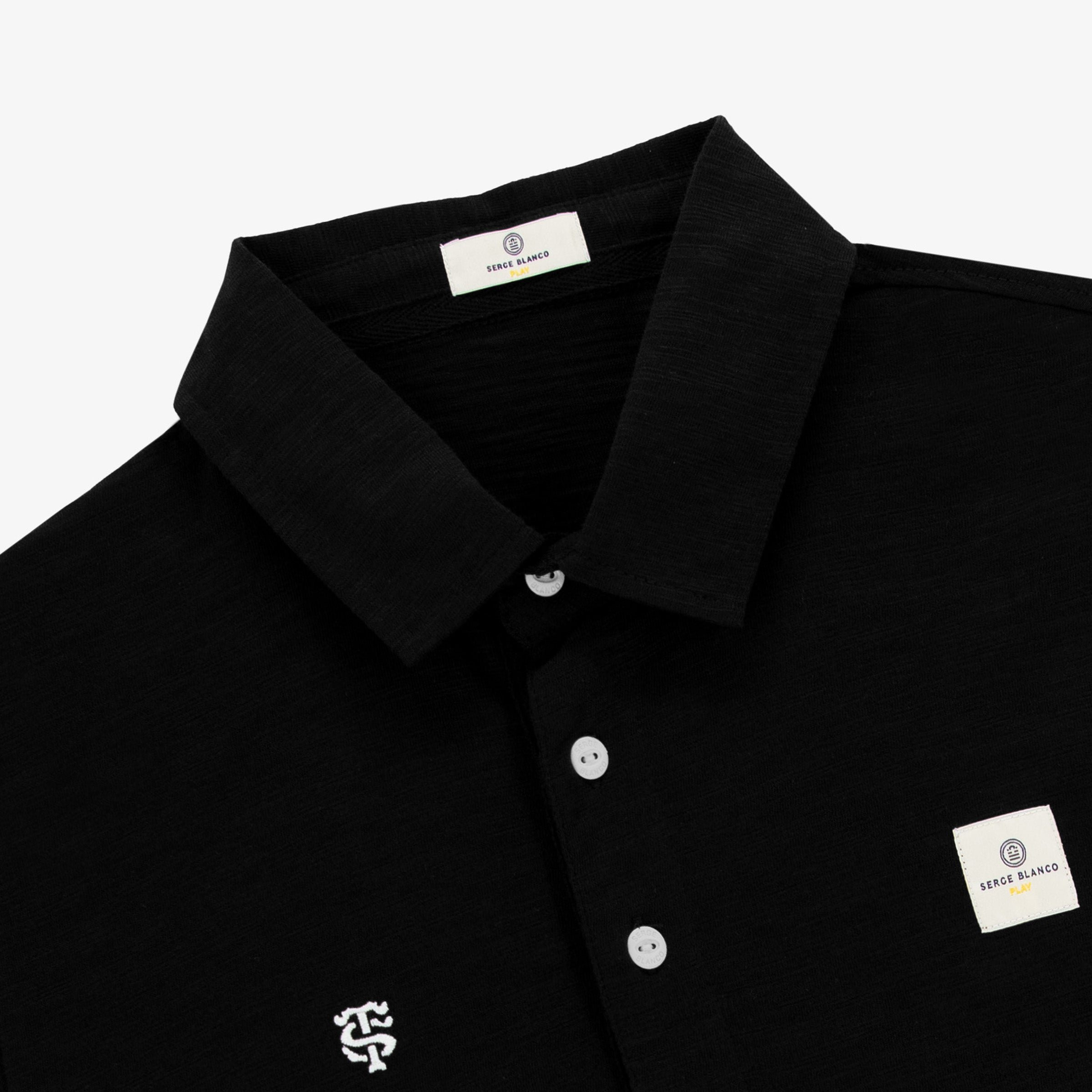 Men’s long-sleeved rugby polo shirt, 100% cotton SERGE BLANCO Black