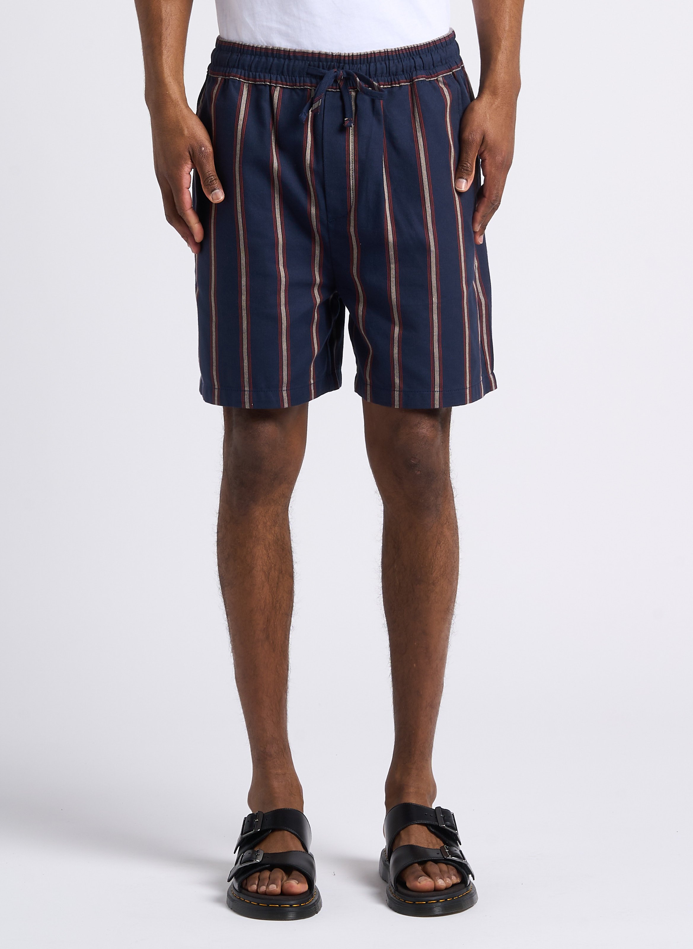 Striped straight-leg cotton shorts LES DEUX Blue