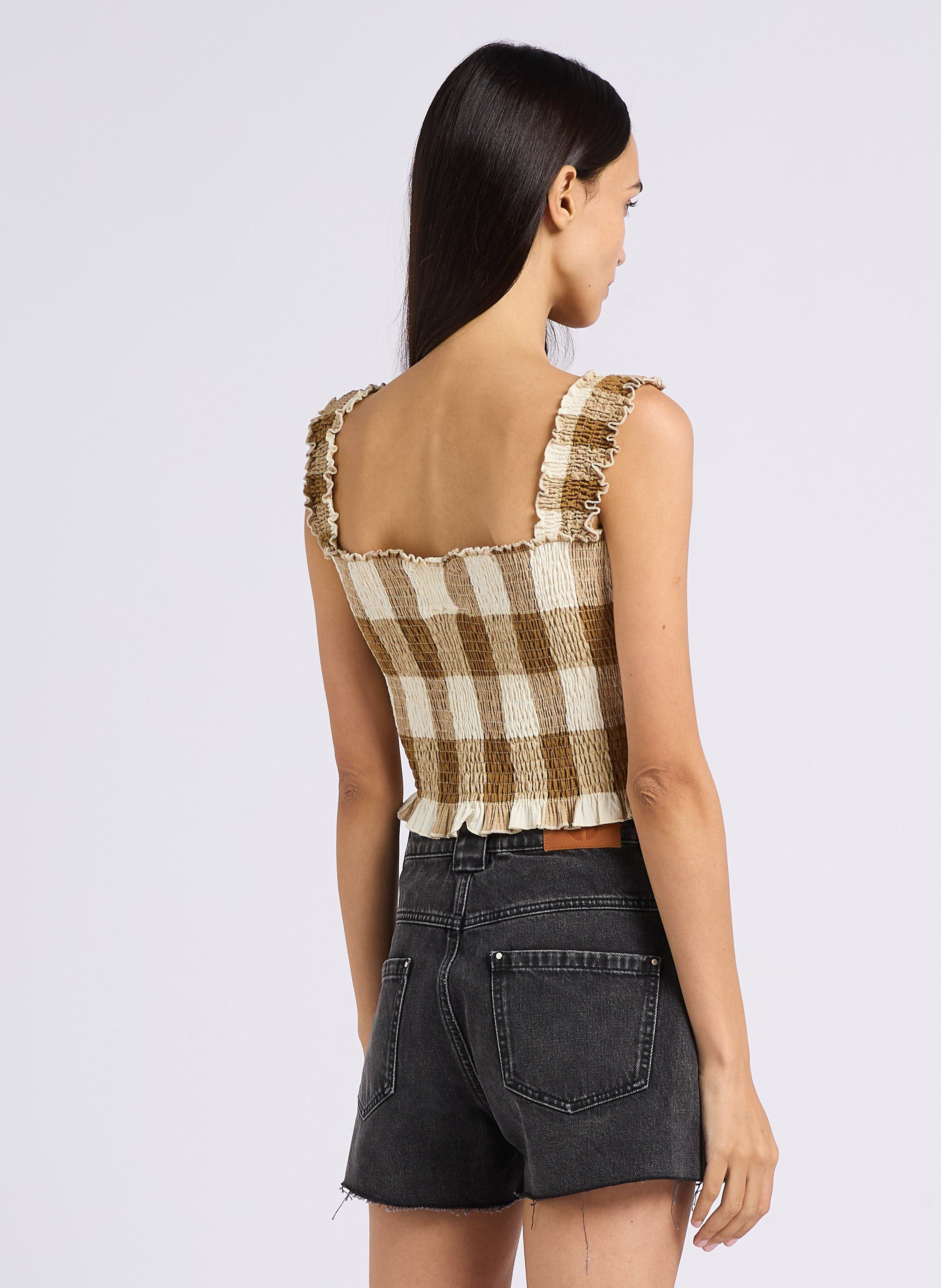 Top court en coton froncé mélangé RITA ROW Marron