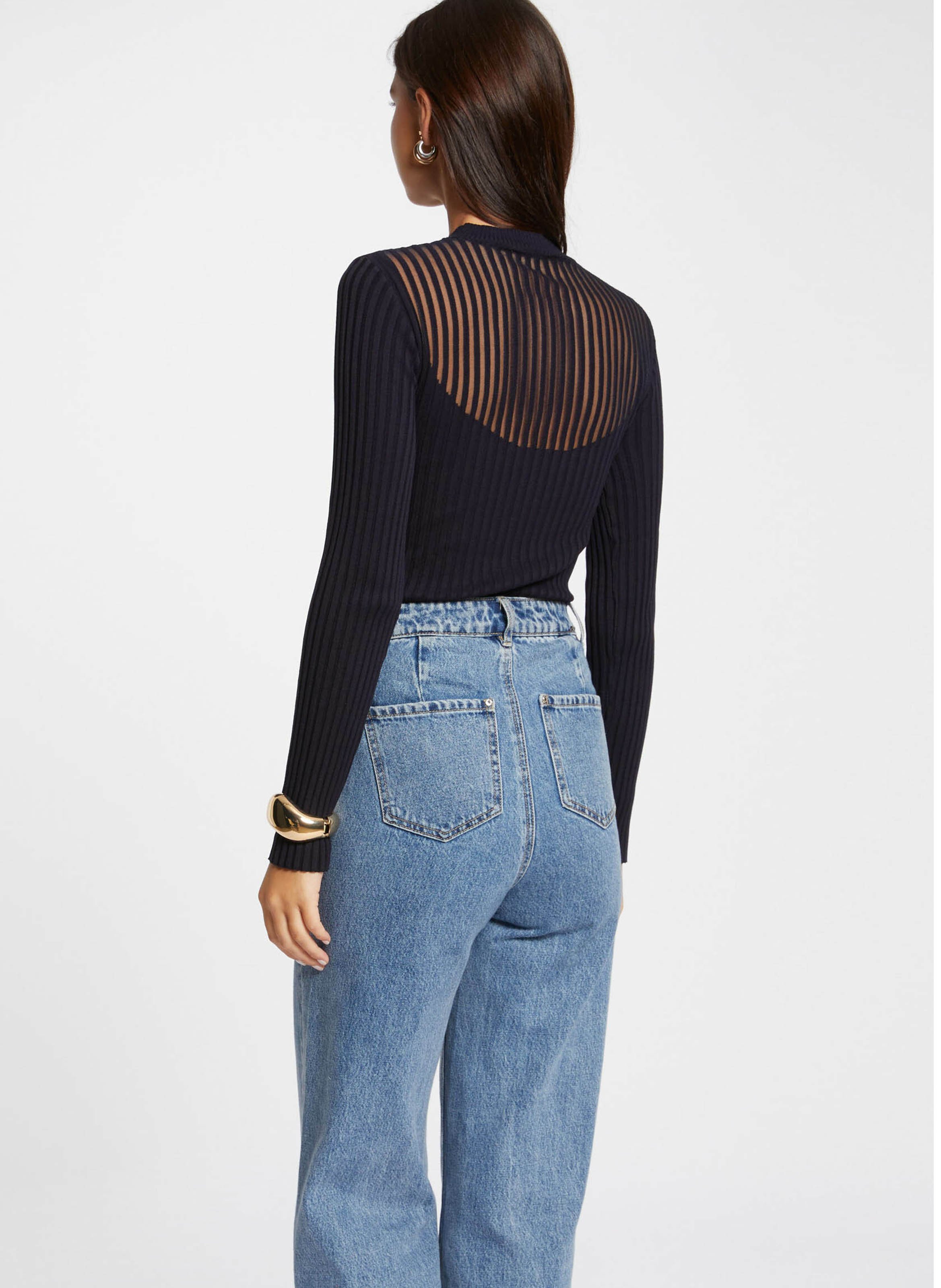 Pull col montant ajusté en maille côtelée MORGAN Bleu