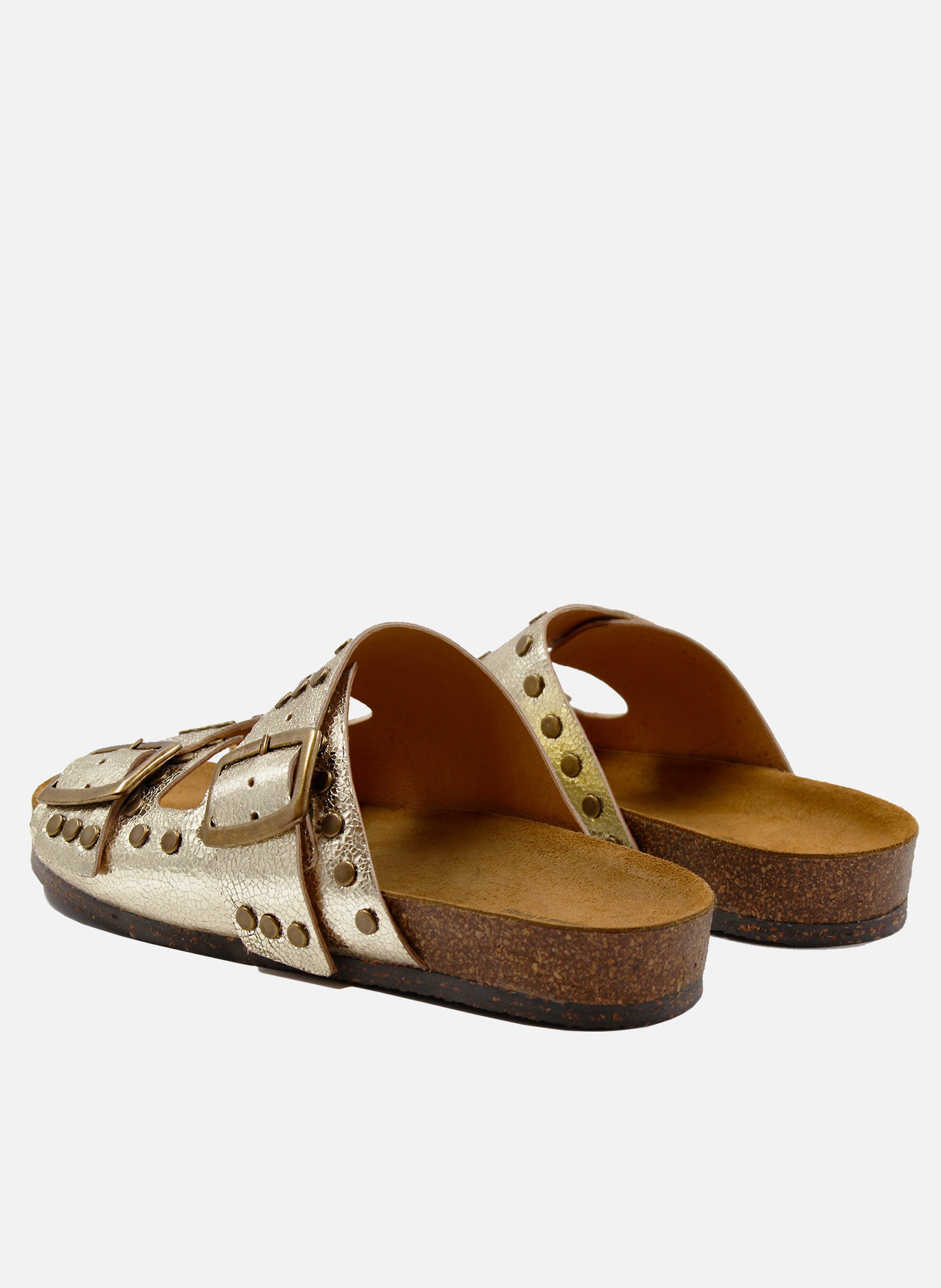 Metallic leather cork Mules with studs JULES & JENN Golden