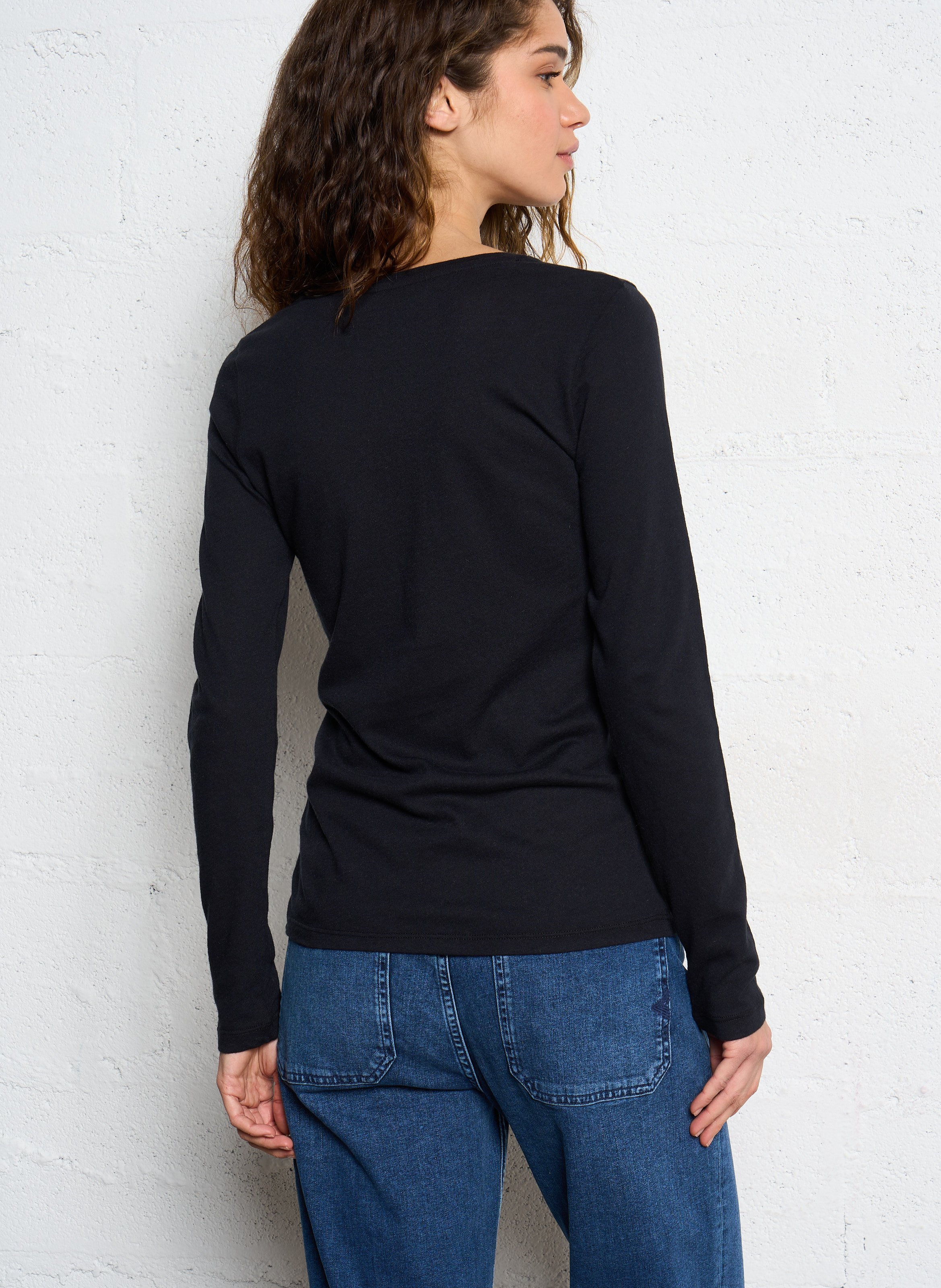 Tee-shirt col rond en coton et cachemire mélangé MAJESTIC FILATURES Noir