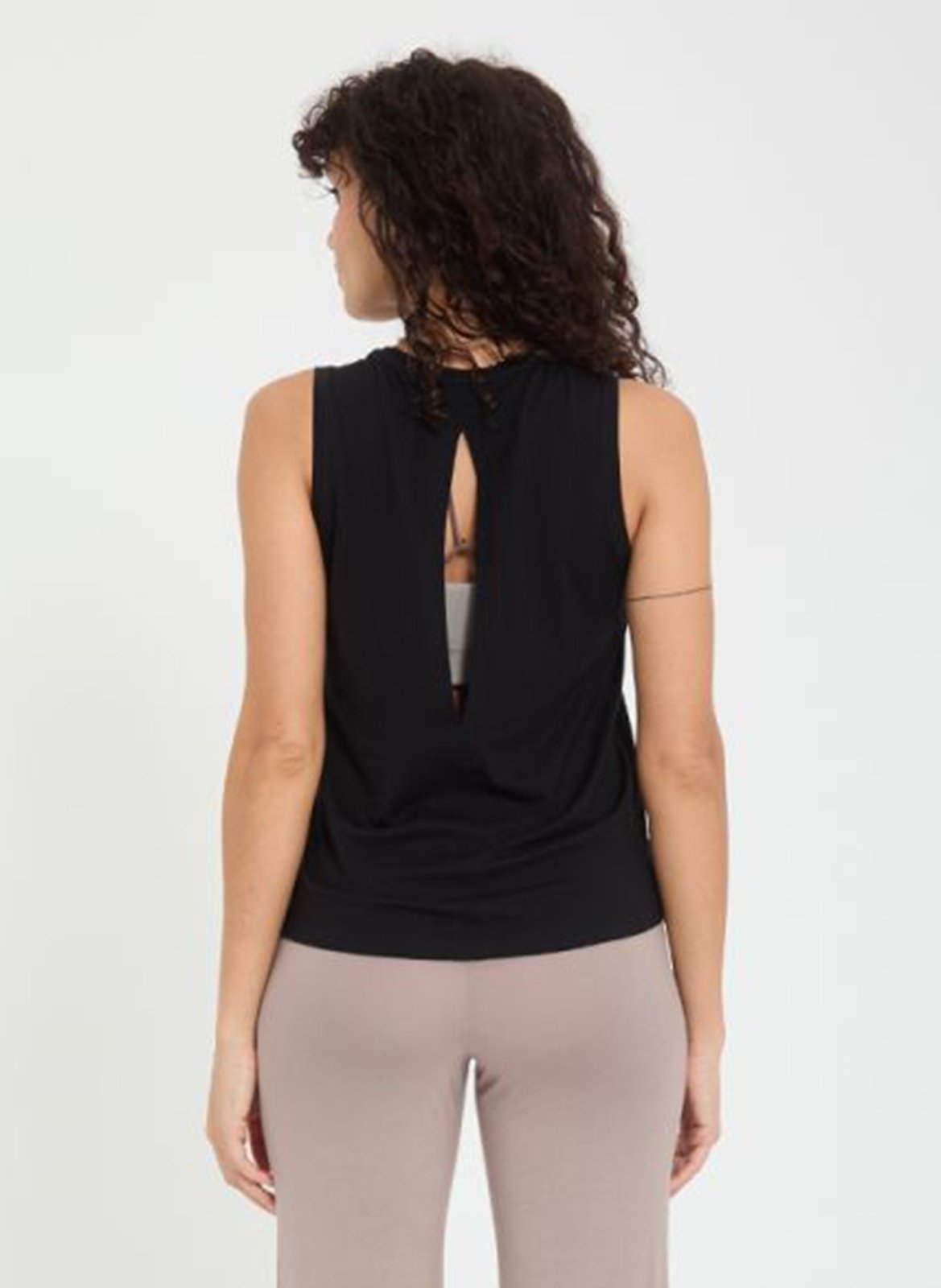 Cotton-blend tank top with round neck YOGA SEARCHER Black