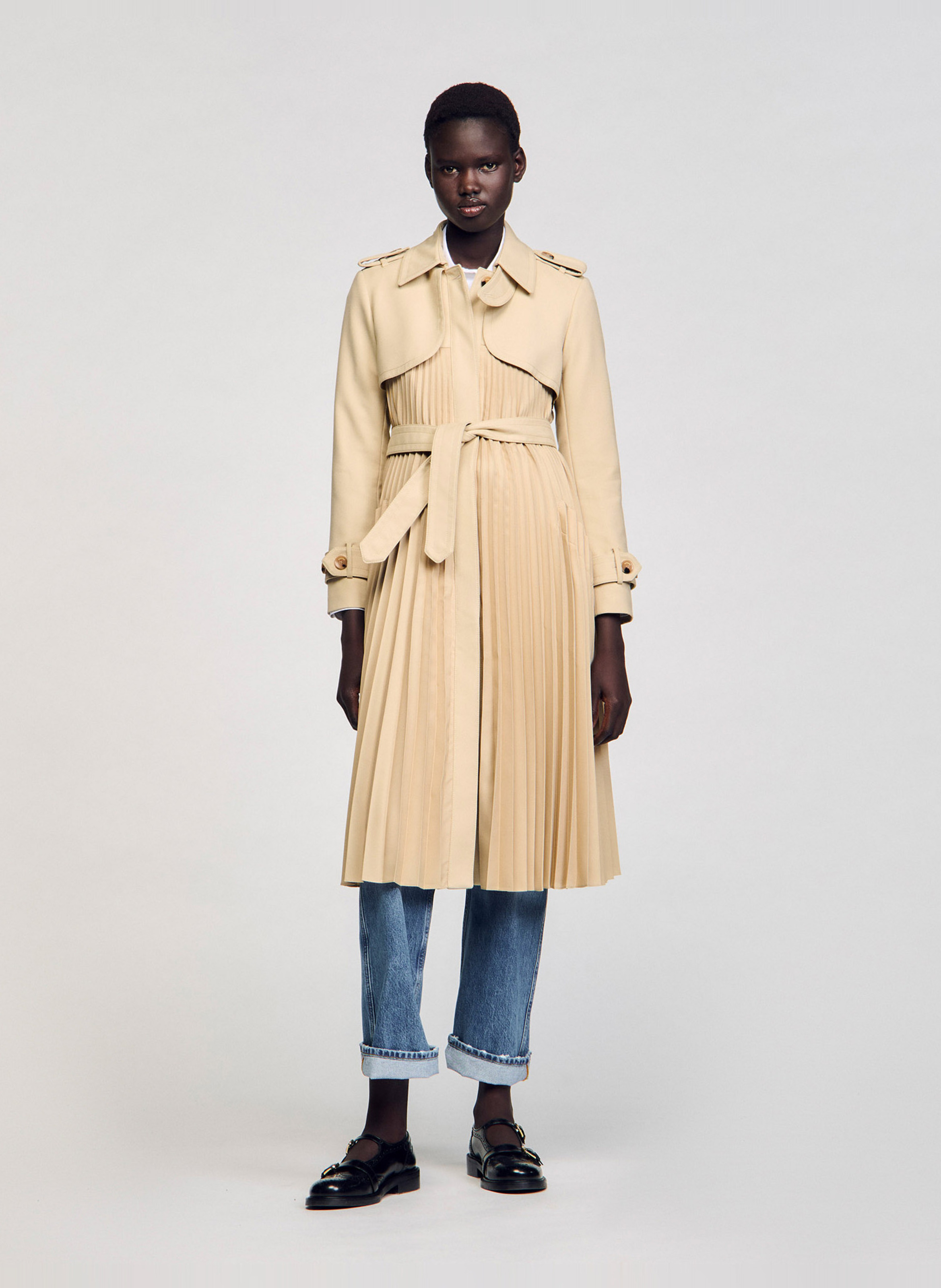 Trench midi plissé SANDRO Beige
