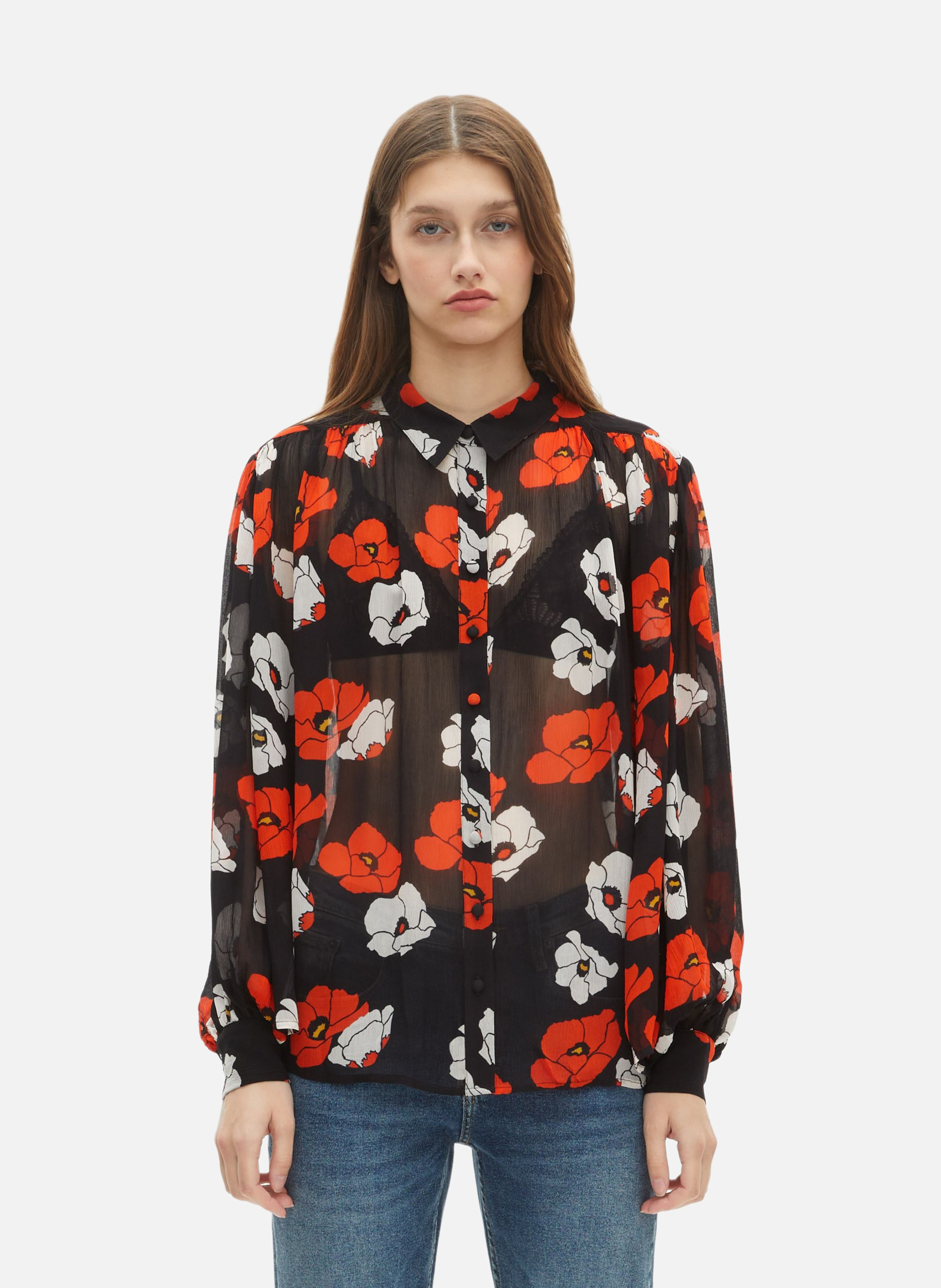 Flowy floral print shirt THE KOOPLES Black
