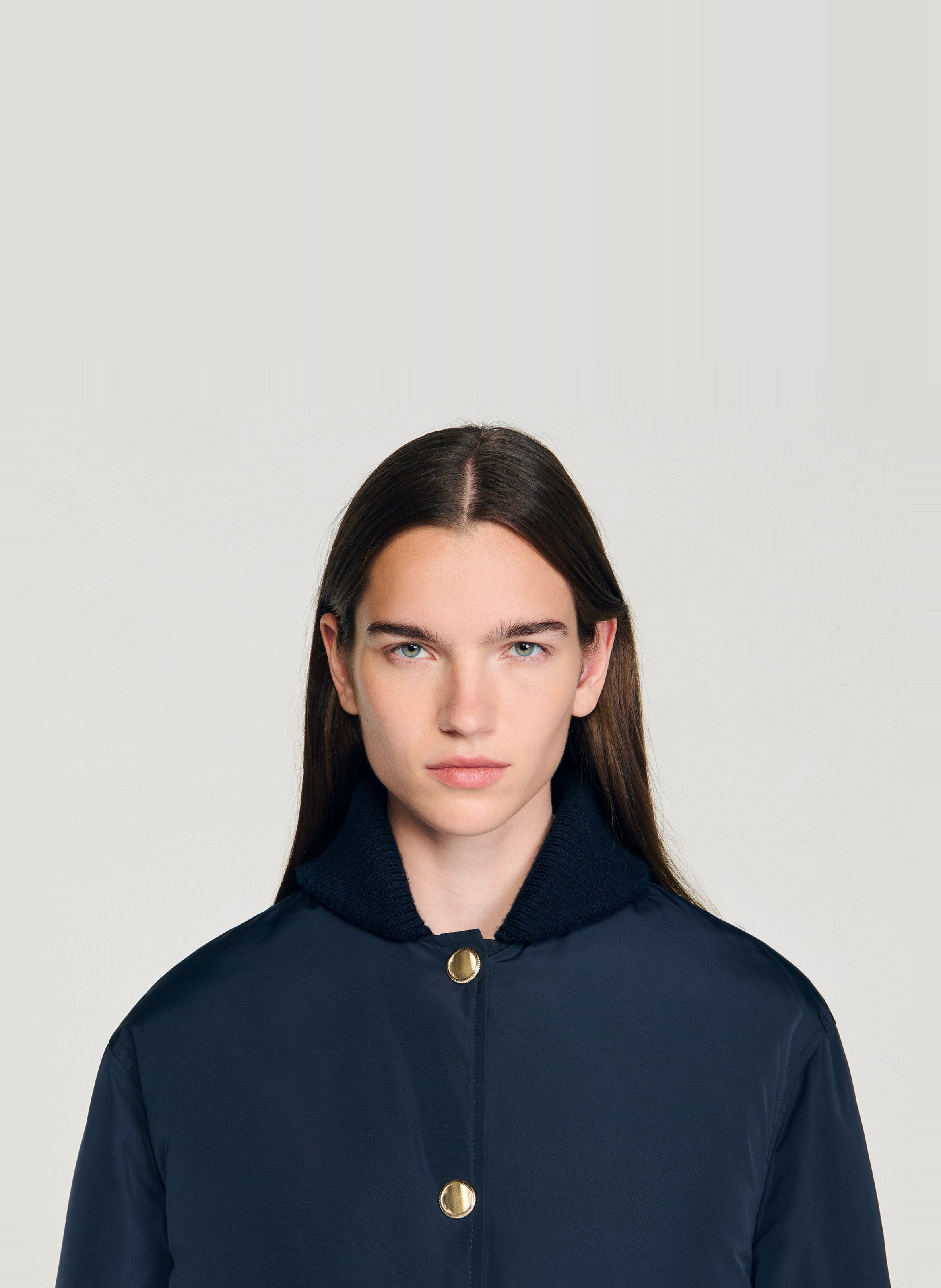 Veste droite col teddy  SANDRO Bleu