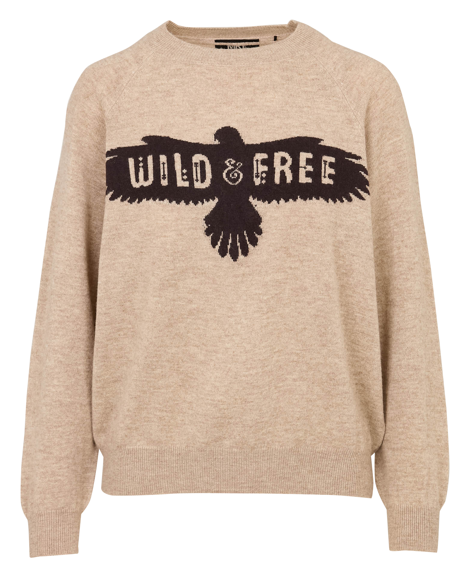 Pull droit col rond jacquard en laine mérinos MKT Marron