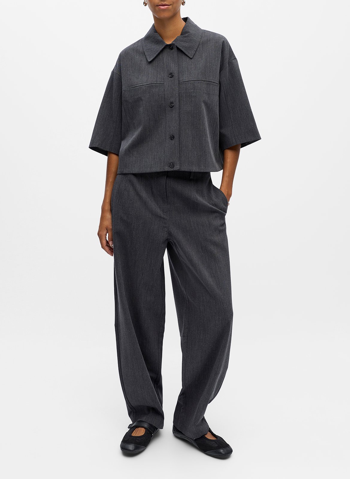 Chemise courte col classique OBJECT Gris