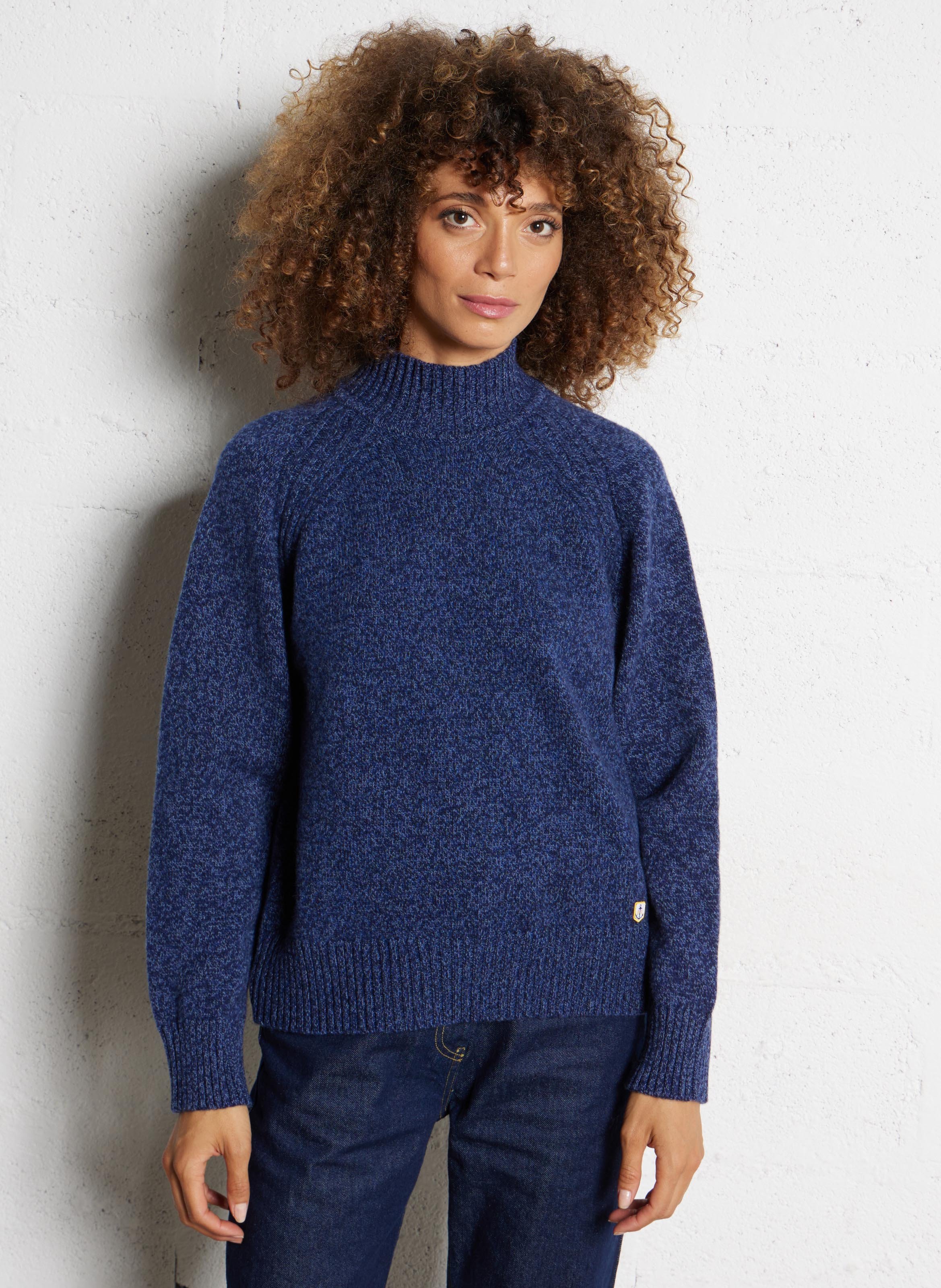 Pull droit col montant en laine ARMOR LUX Bleu