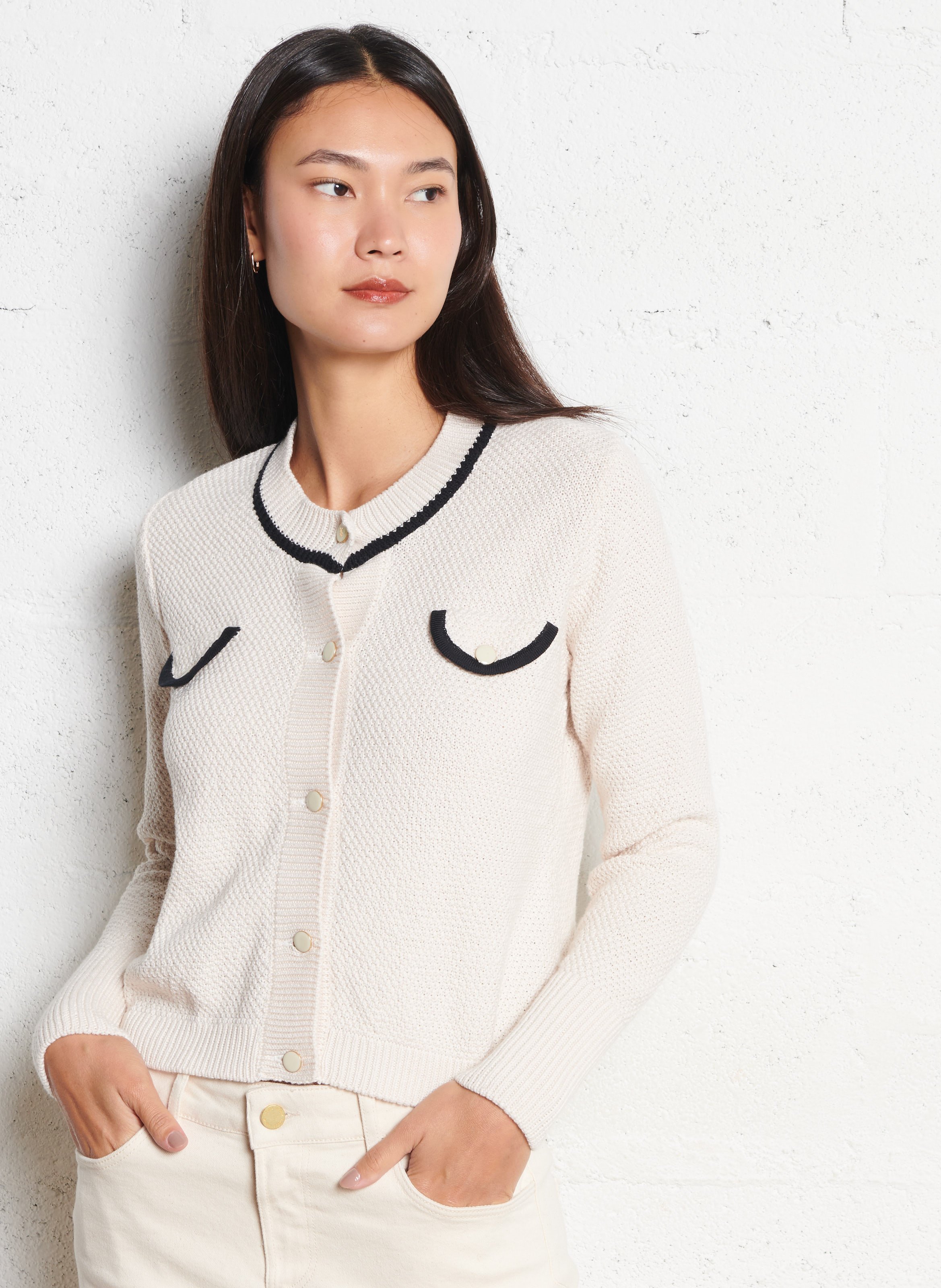 Cardigan con bottoni in maglia fantasia I CODE Bianco