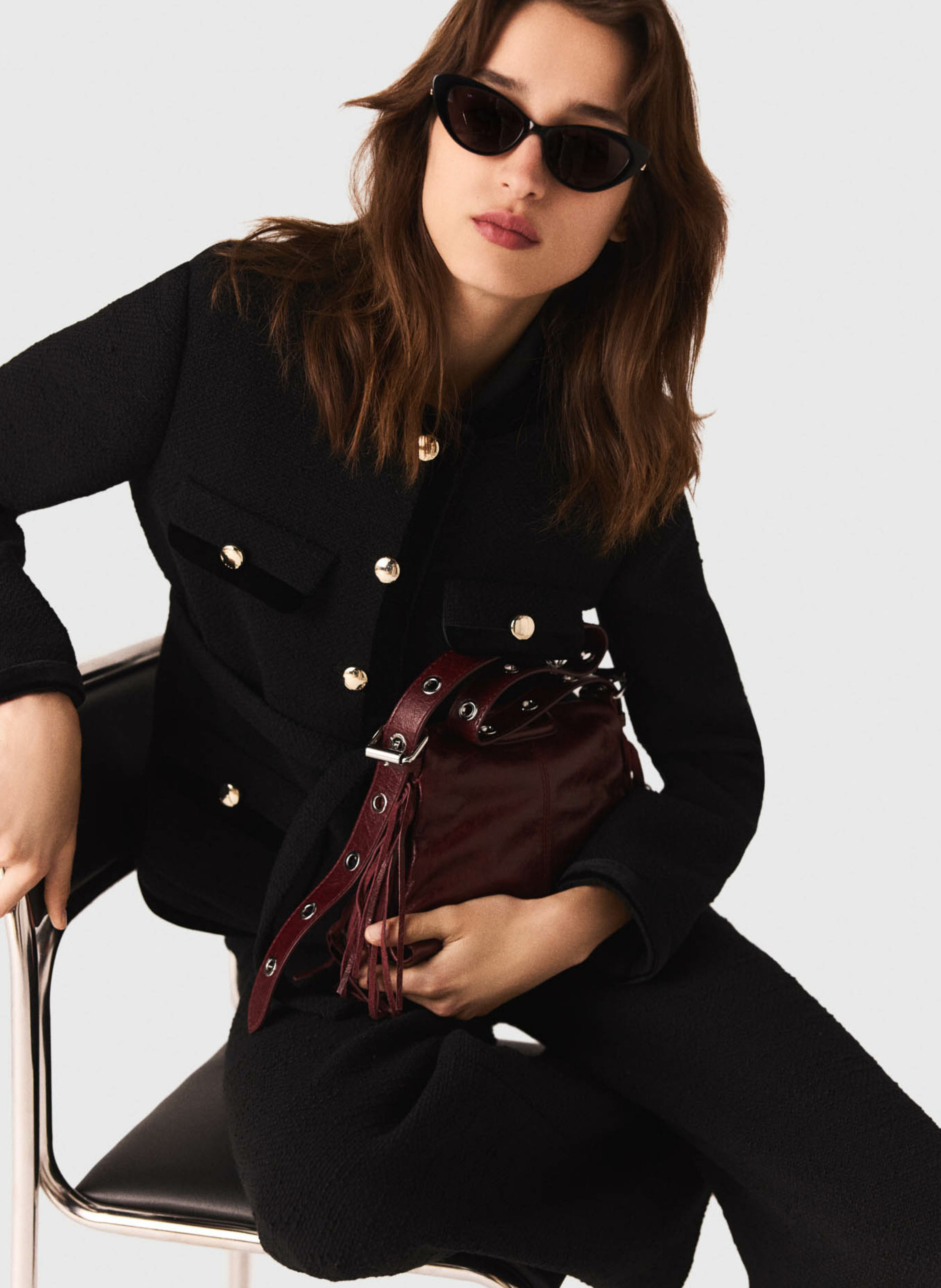 Veste tailleur ceinturée à boutons MAJE Noir