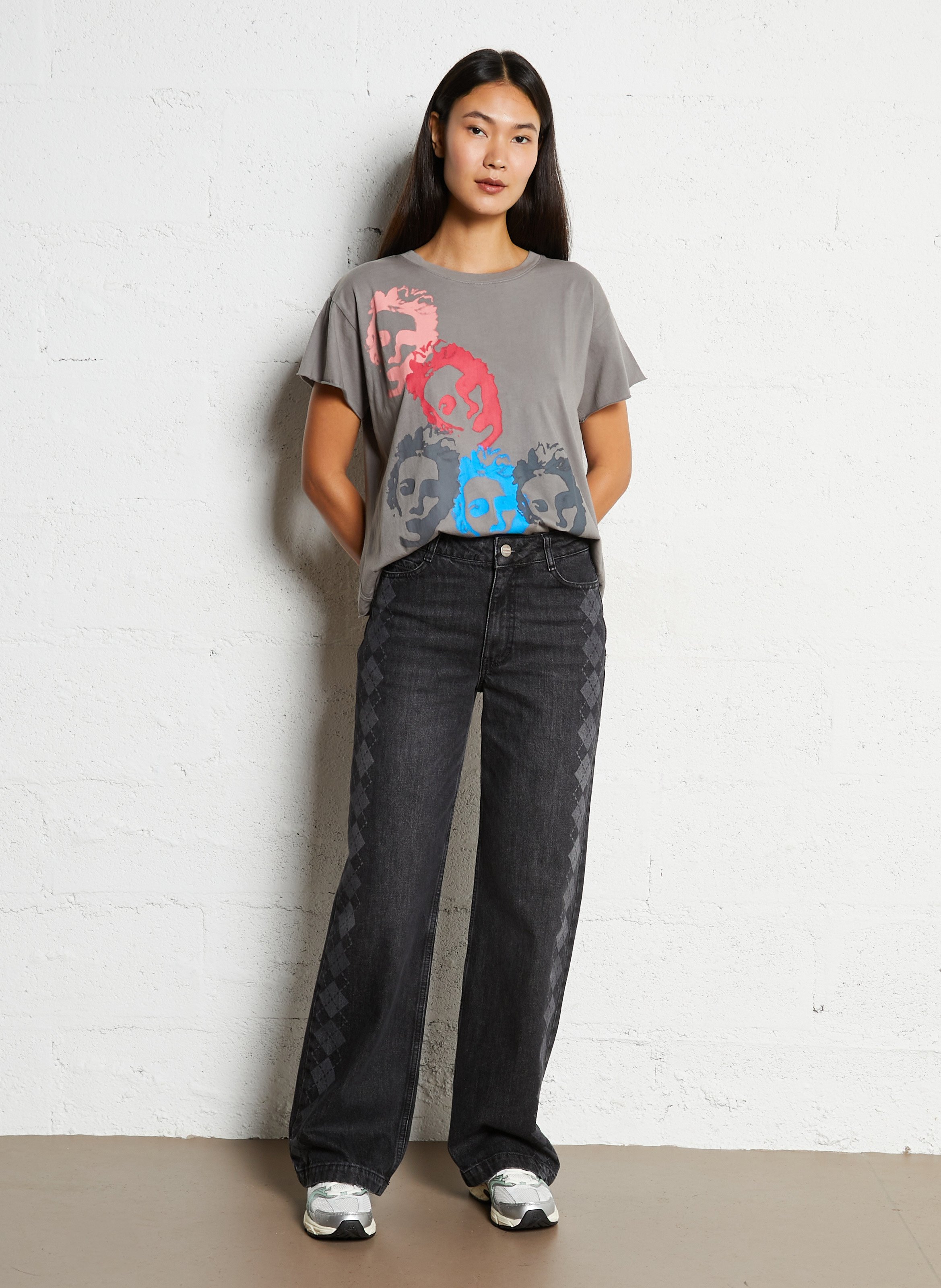 Jean droit taille haute à motifs DAMSON MADDER Gris