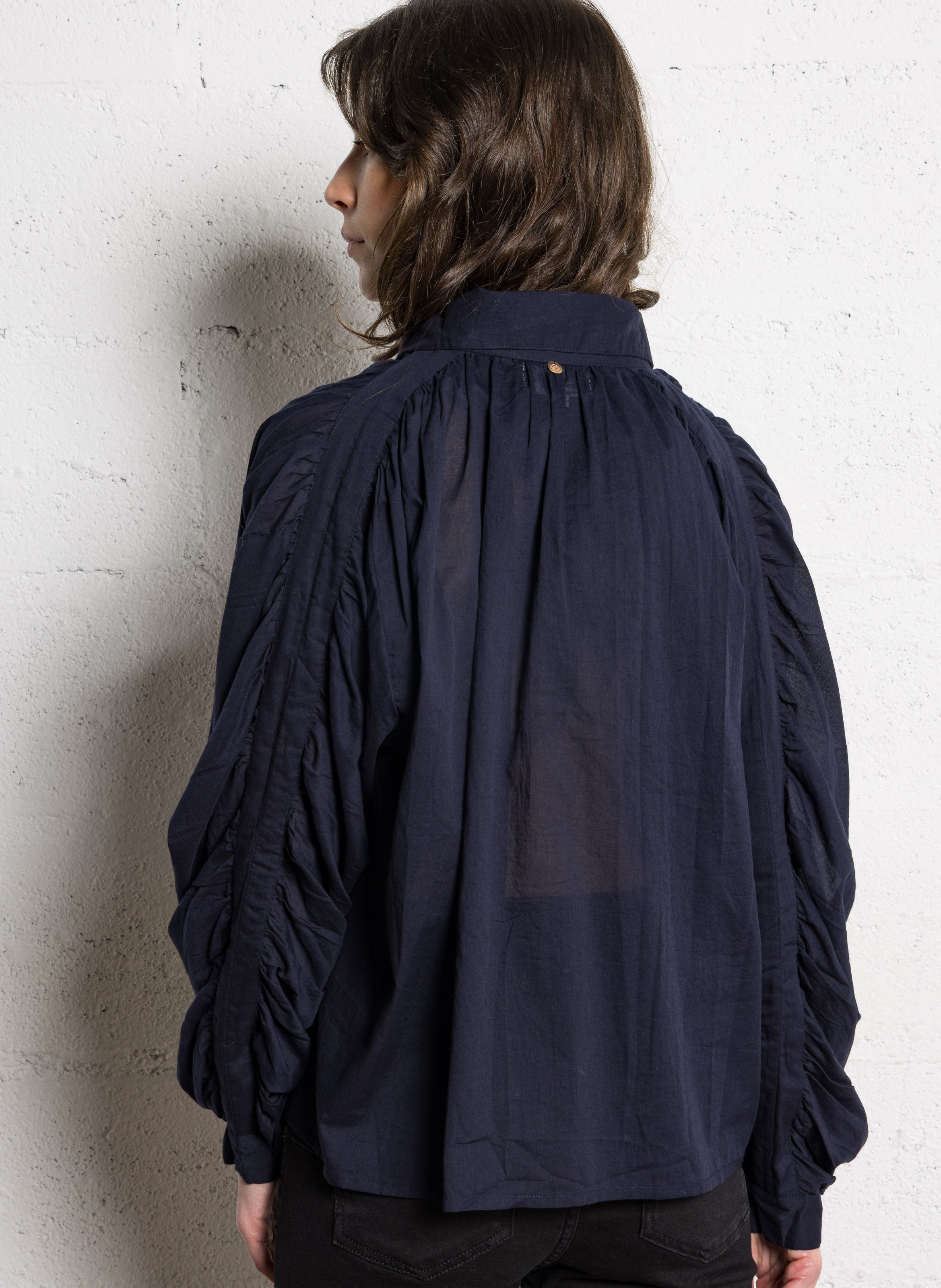 High neck buttoned solid blouse ANTIK BATIK Blue