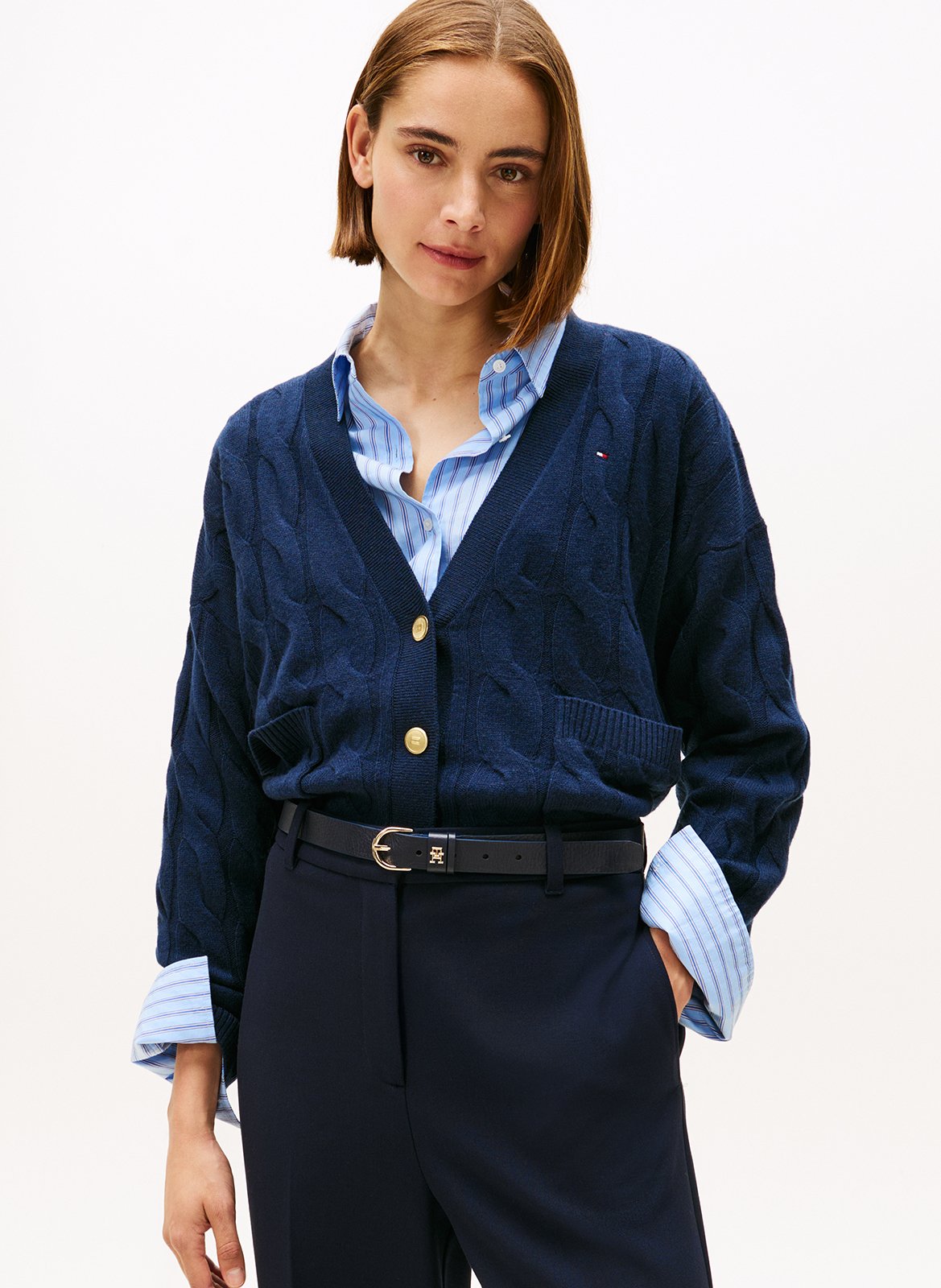 Cardigan col V droit en laine TOMMY HILFIGER Bleu