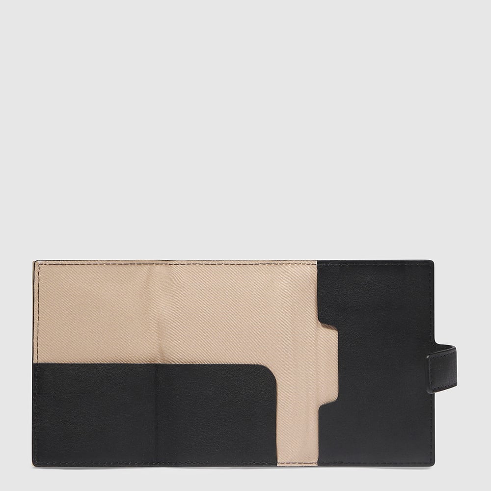Automatic flap card holder in leather and metal with RFID protection PIQUADRO Black
