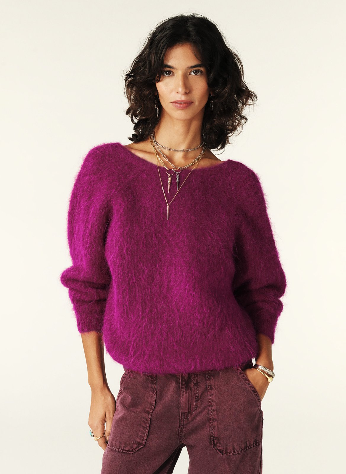 Pull col rond en alpaga mélangée BA&SH Rose