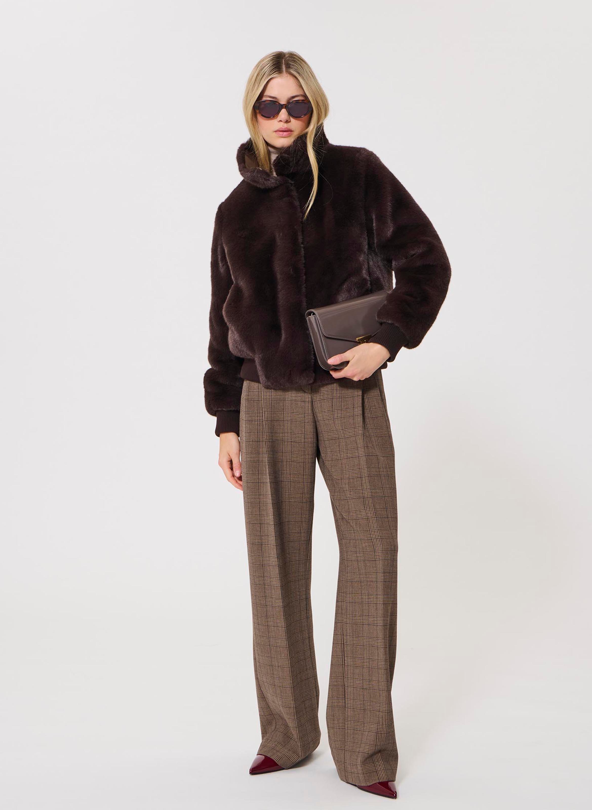 Giacca con collo alto effetto pelliccia TARA JARMON Marrone