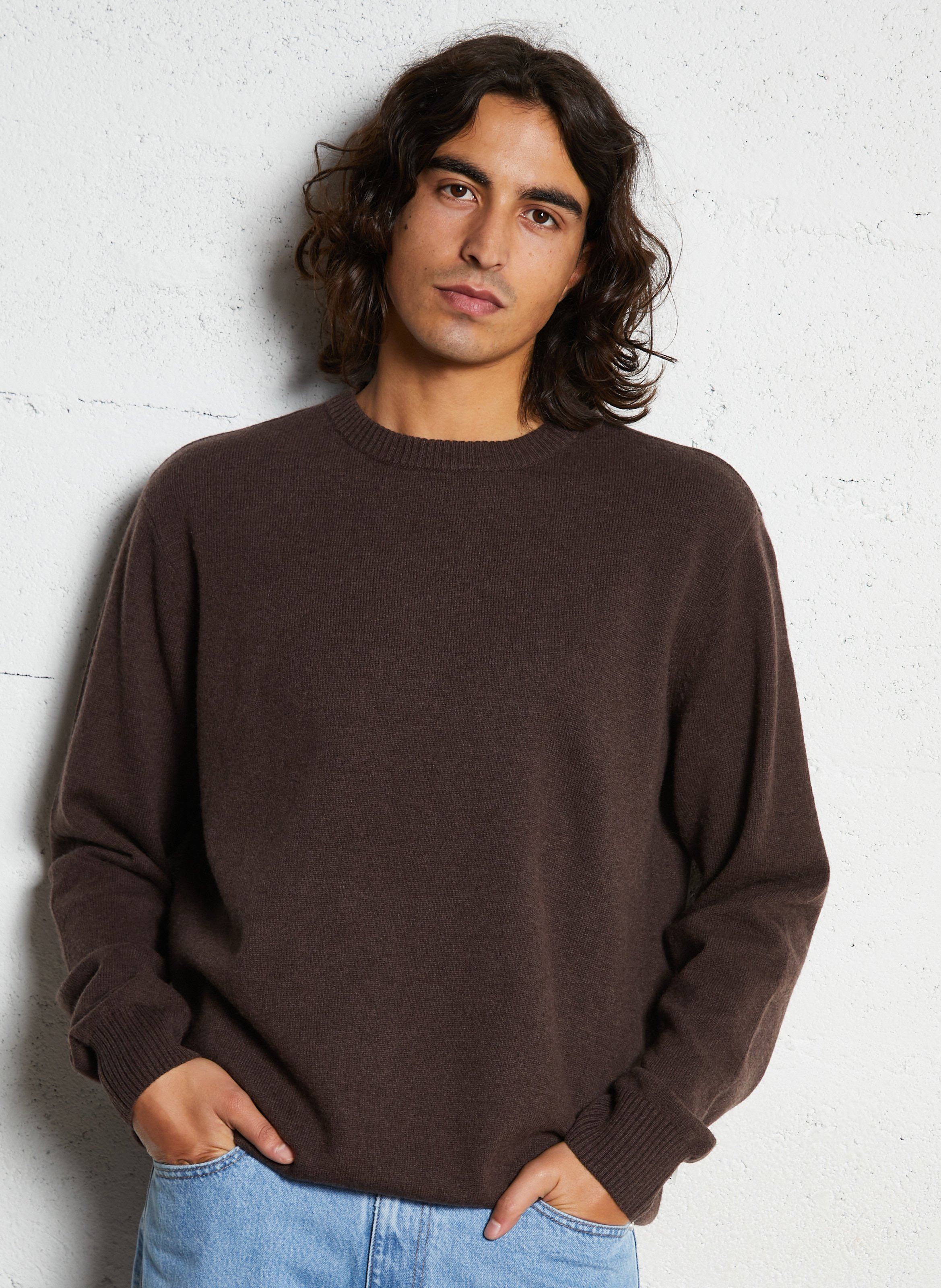Straight-fit trui van wolmix met ronde hals MINIMUM Bruin