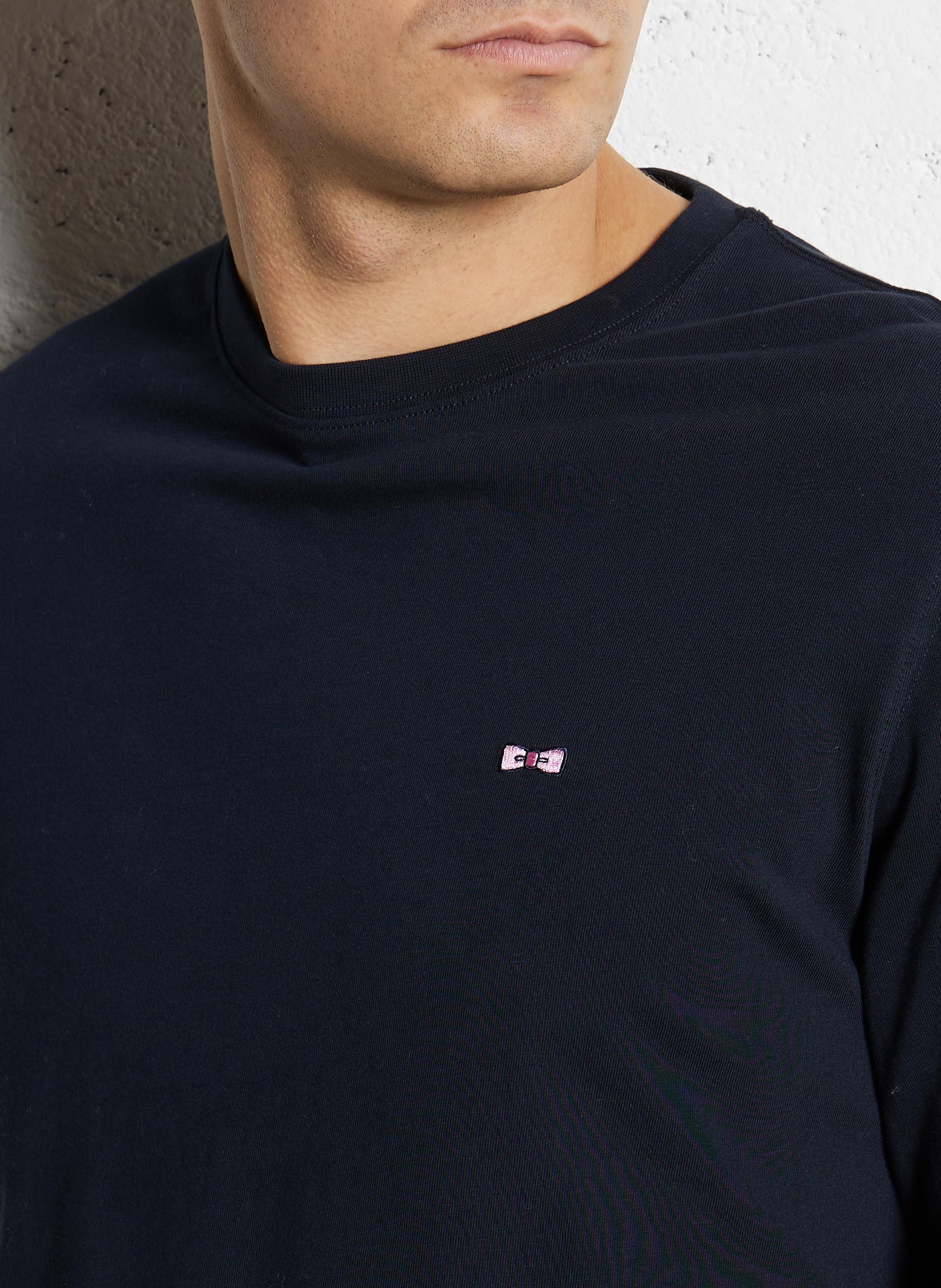 Tee-shirt droit col rond brodé en coton EDEN PARK Bleu